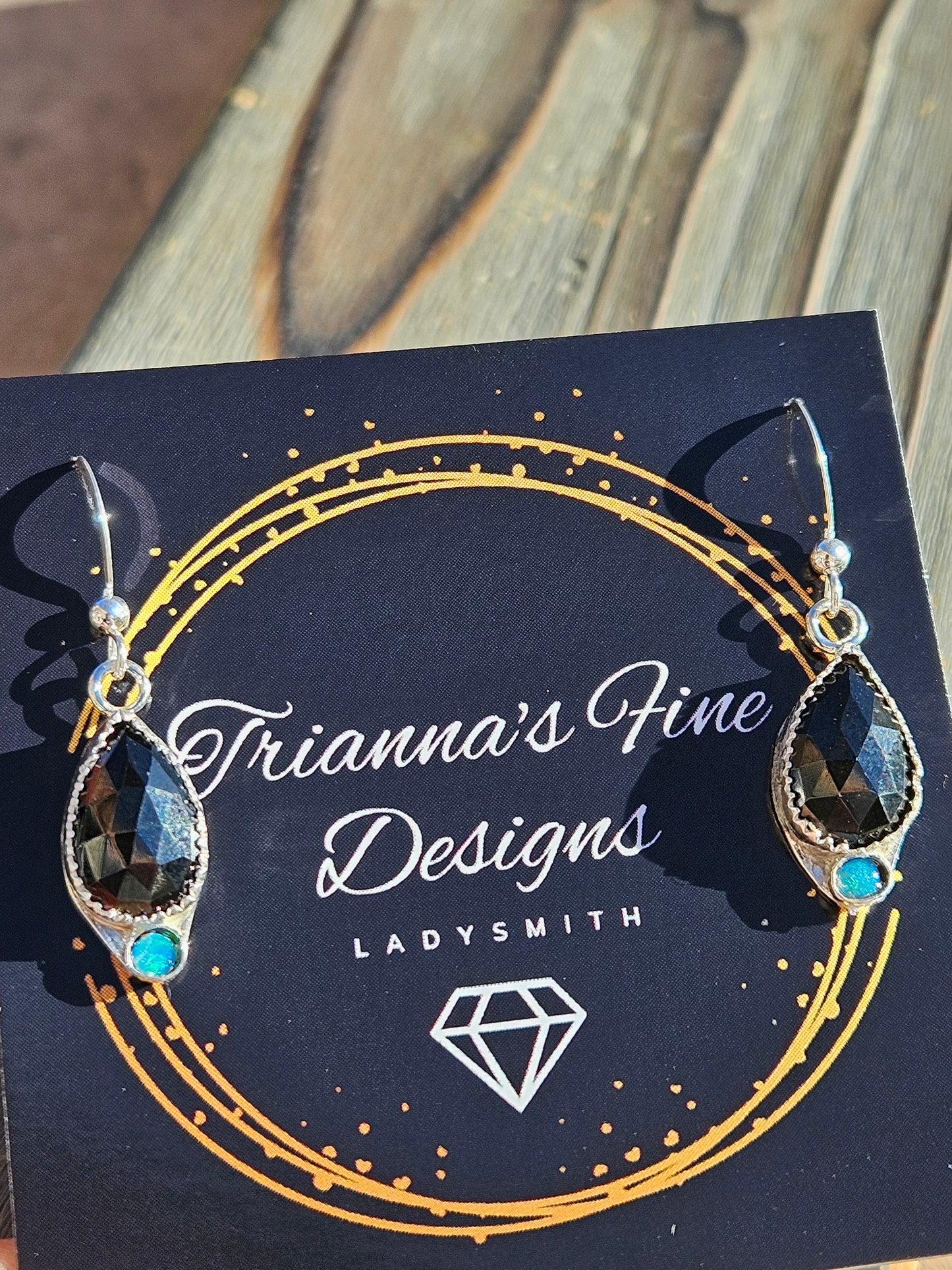 Black Spinel and Australian Opal Earrings