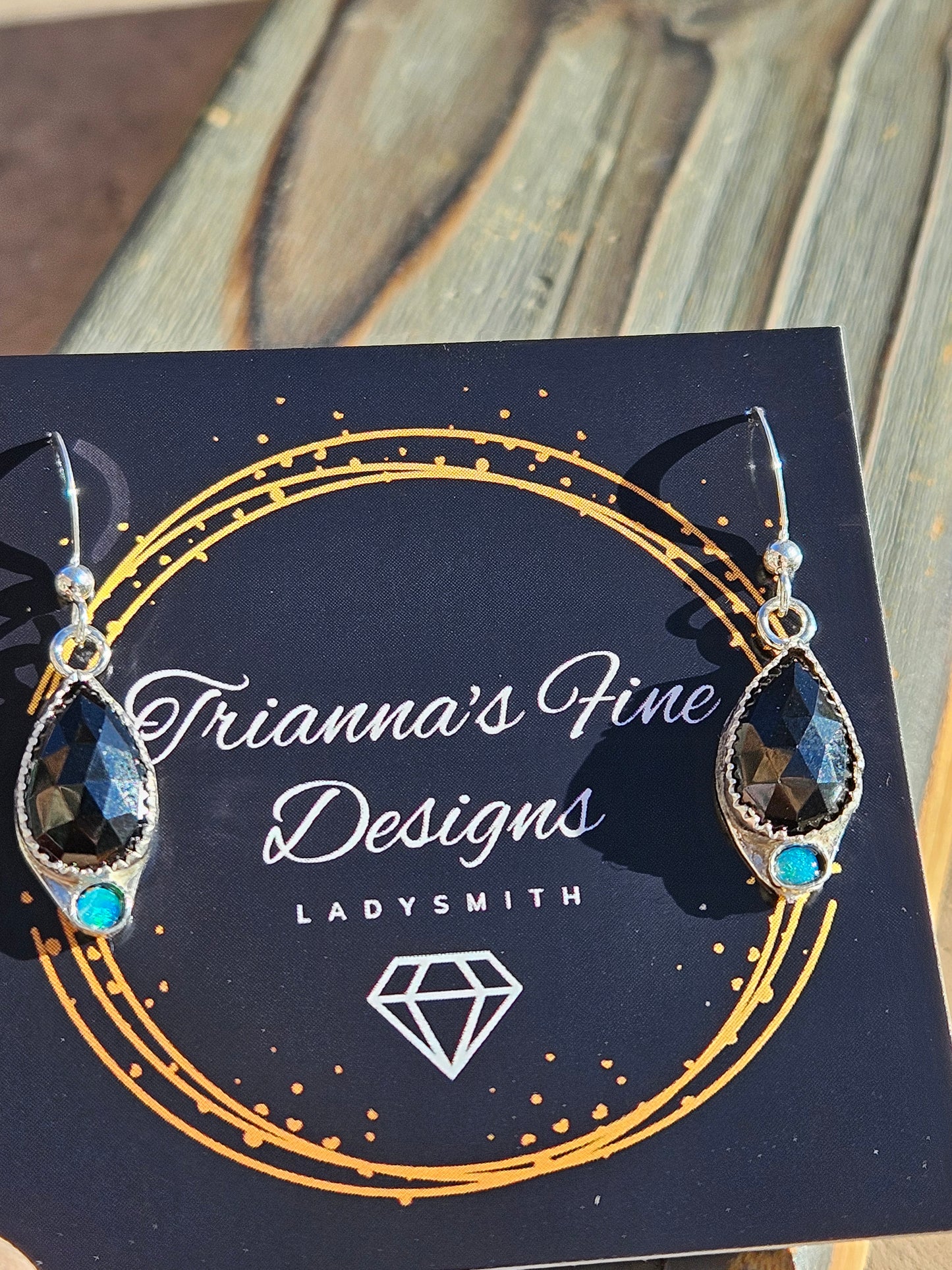 Black Spinel and Australian Opal Earrings