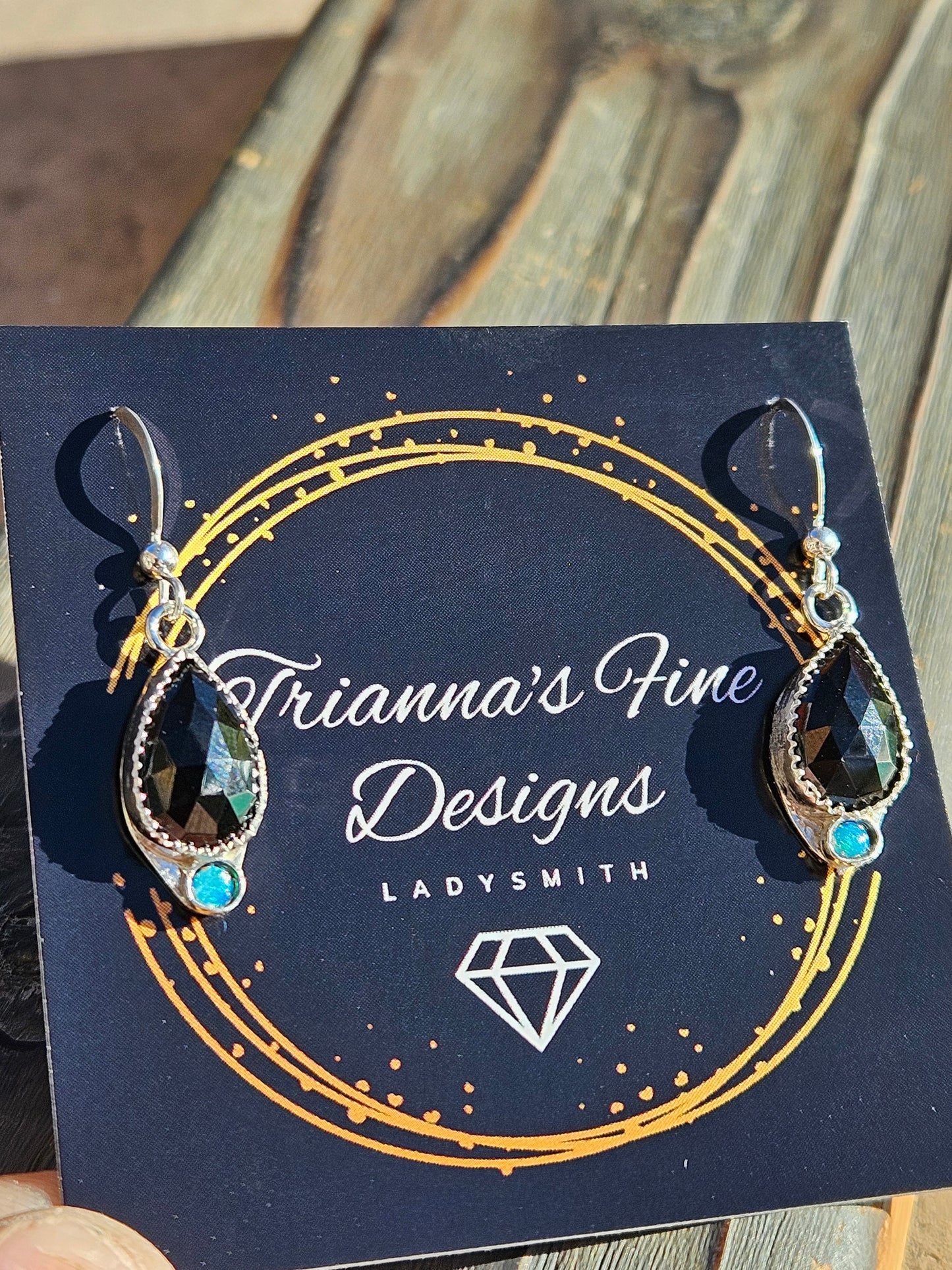 Black Spinel and Australian Opal Earrings