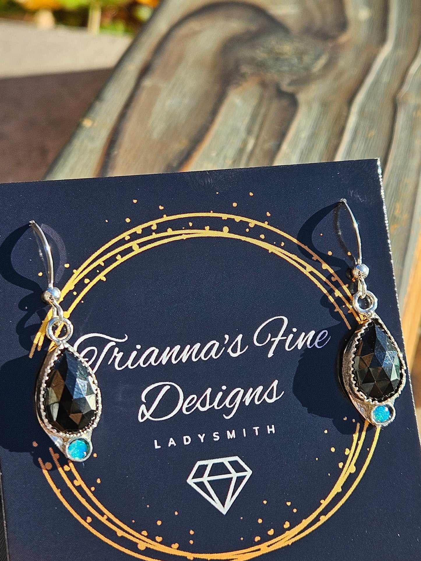 Black Spinel and Australian Opal Earrings