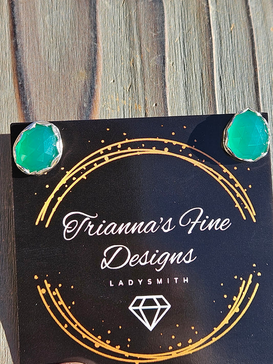 Green Chalcedony Stud Earrings