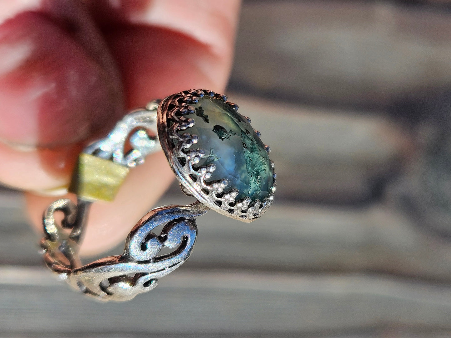 Moss Agate Ring, Size 7