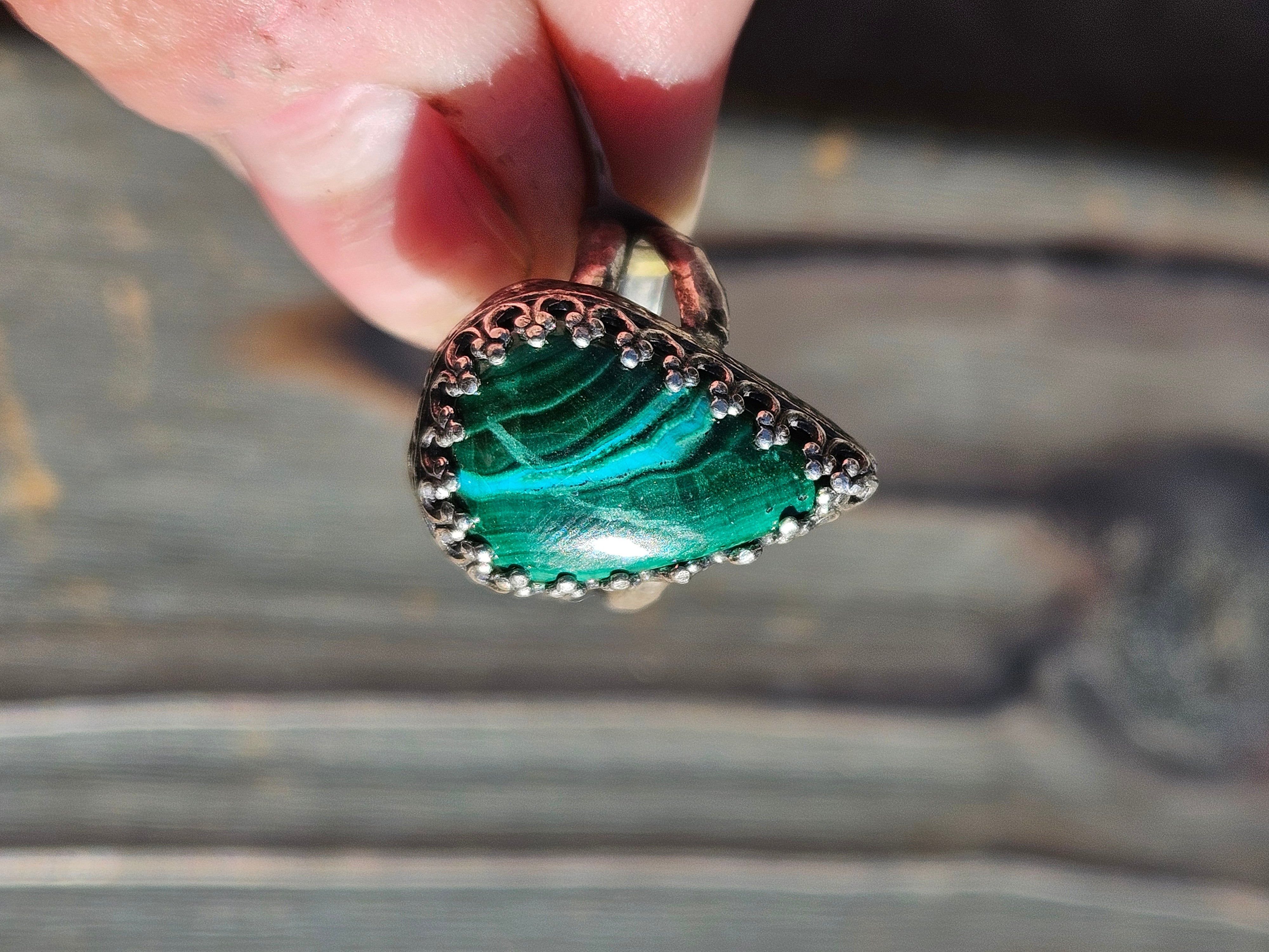 Chrysocolla and Malachite newest Stainless Steel Ring