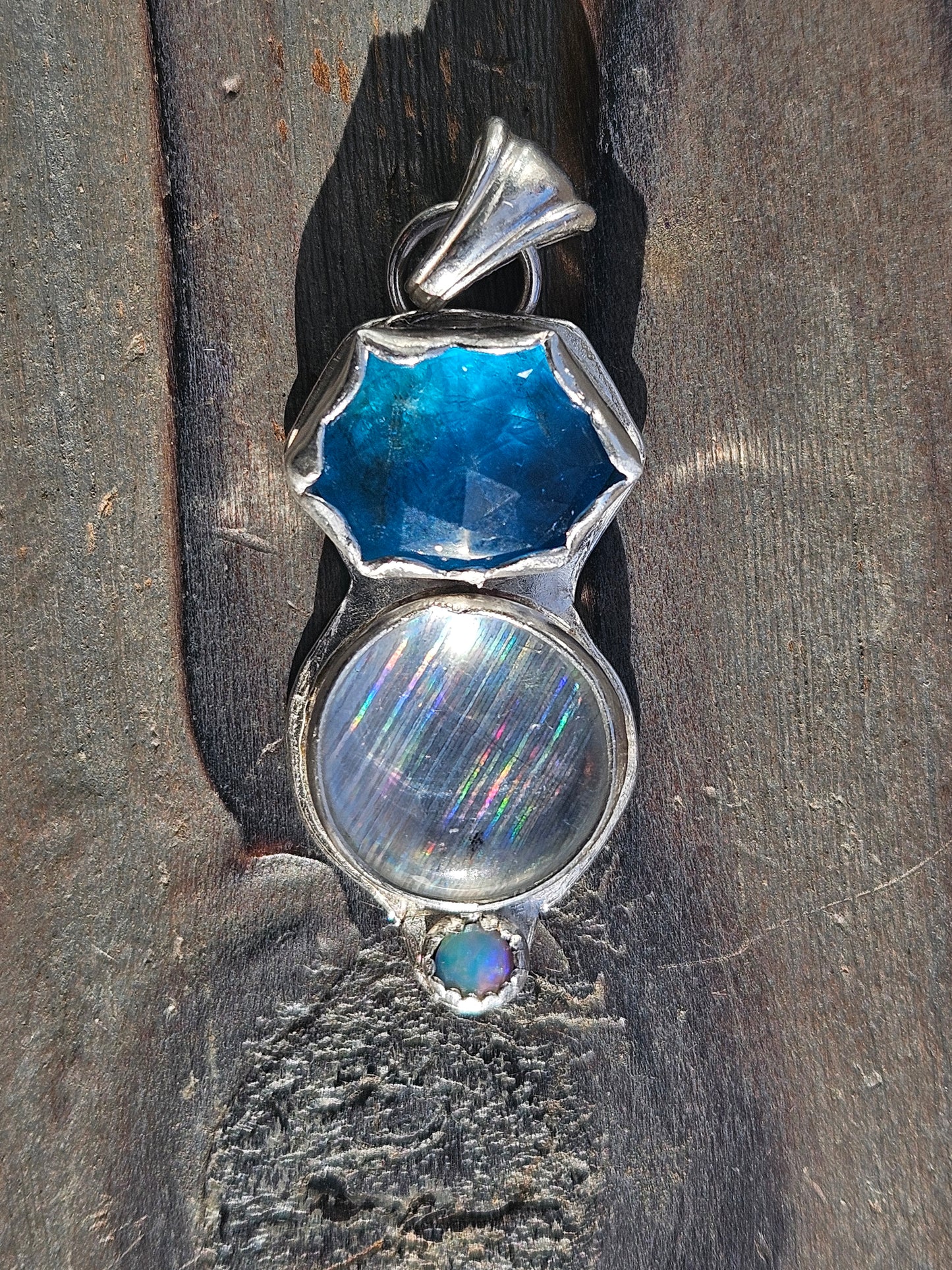 Apatite, Disco Quartz and Australian Opal Pendant