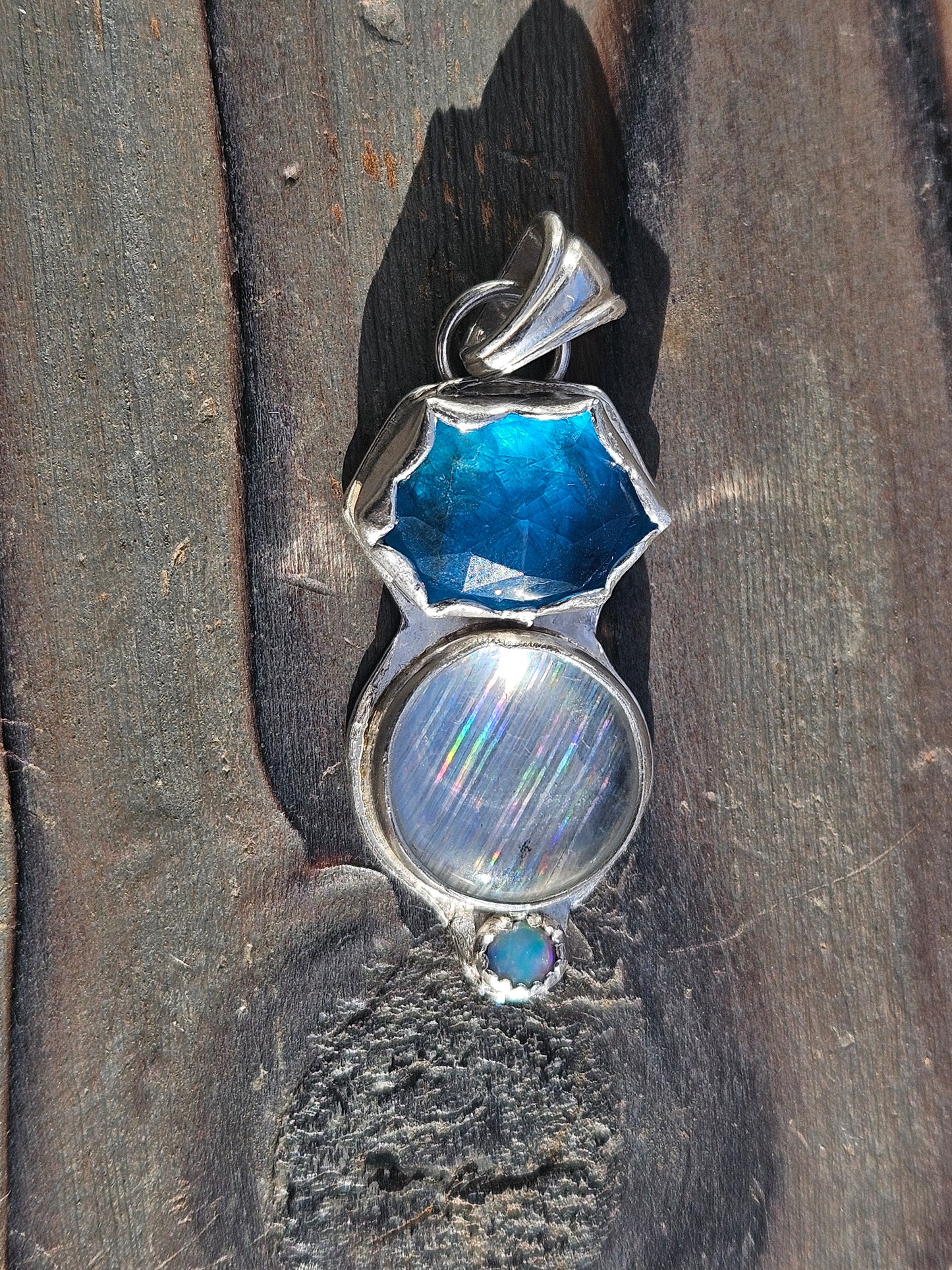 Apatite, Disco Quartz and Australian Opal Pendant