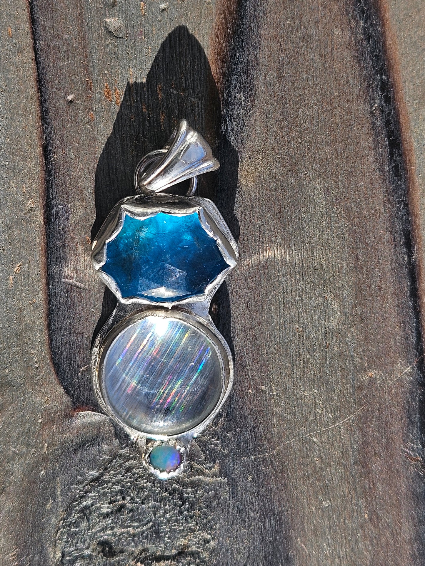 Apatite, Disco Quartz and Australian Opal Pendant