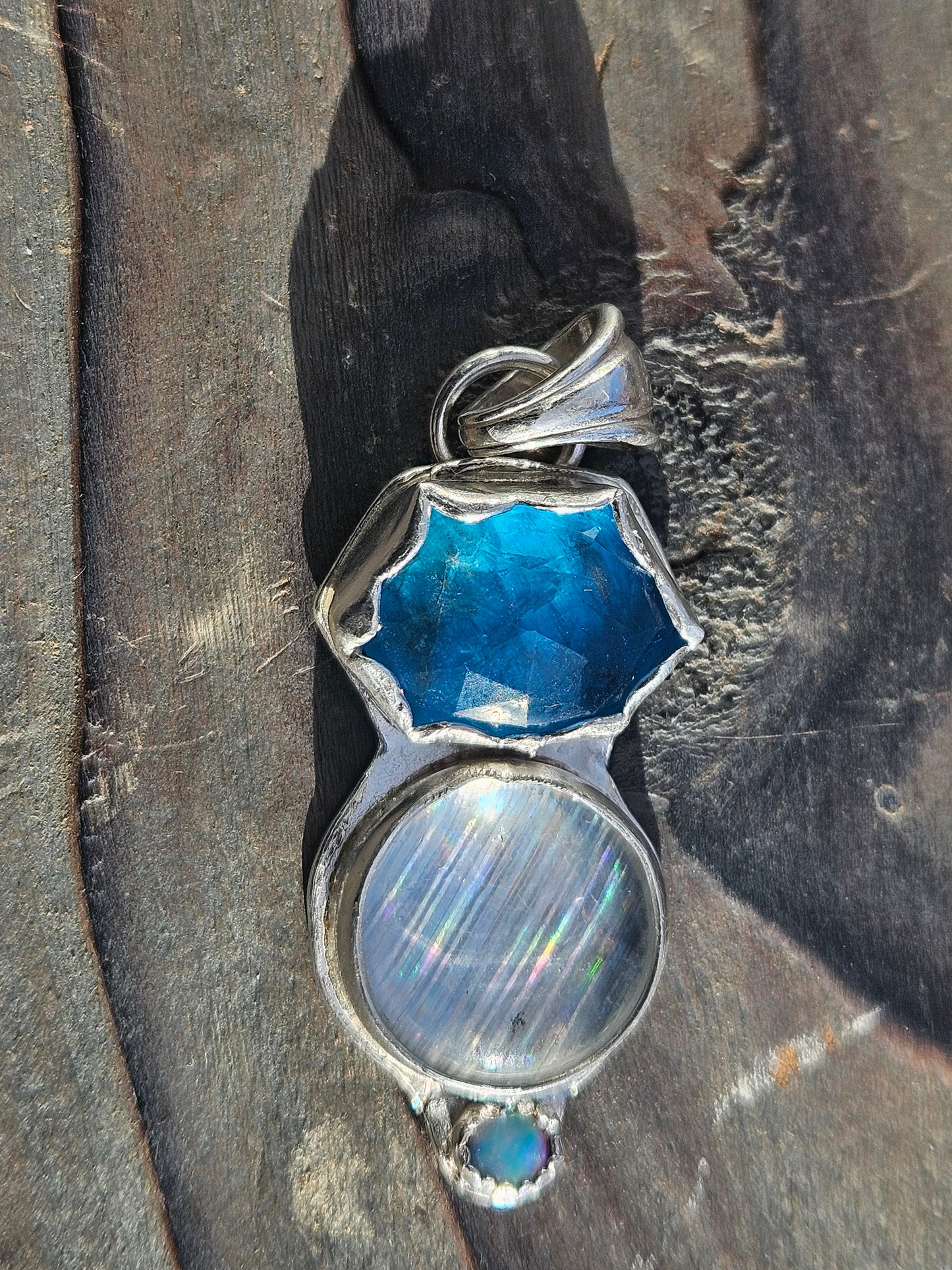 Apatite, Disco Quartz and Australian Opal Pendant