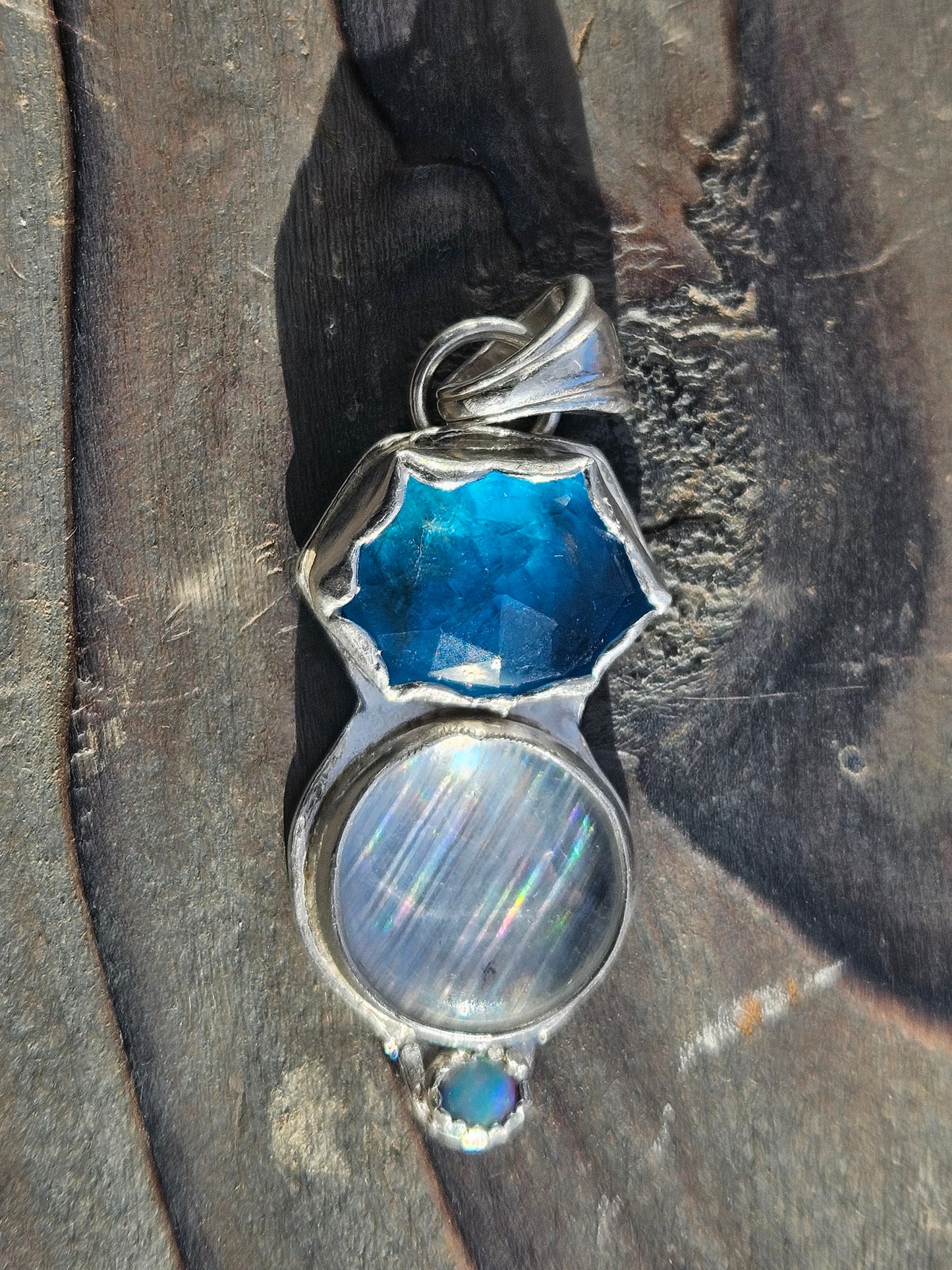 Apatite, Disco Quartz and Australian Opal Pendant