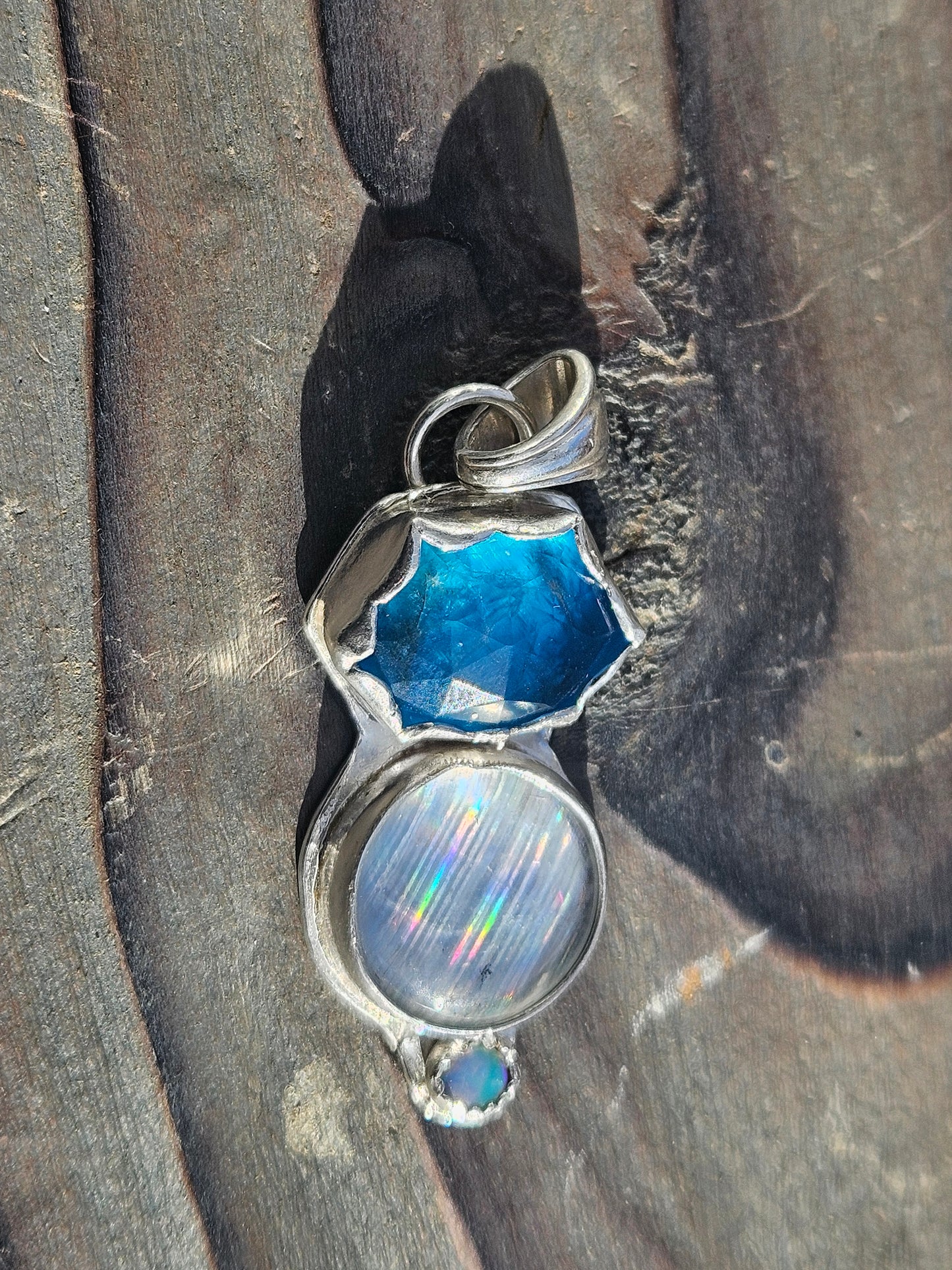 Apatite, Disco Quartz and Australian Opal Pendant