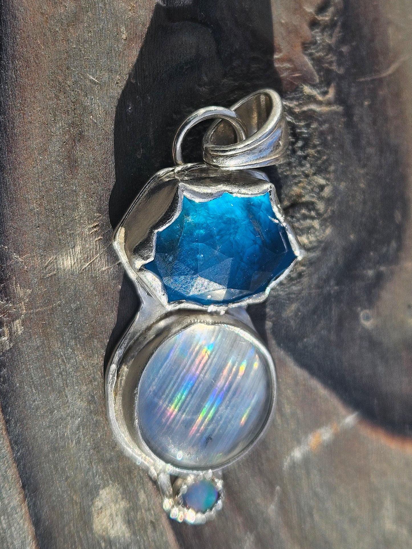 Apatite, Disco Quartz and Australian Opal Pendant