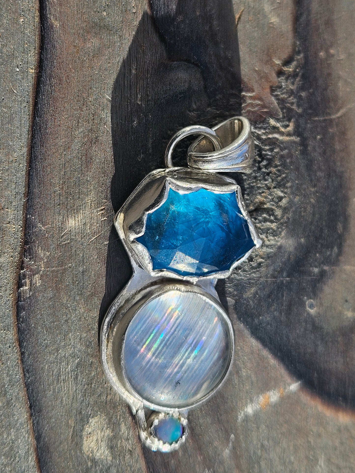 Apatite, Disco Quartz and Australian Opal Pendant