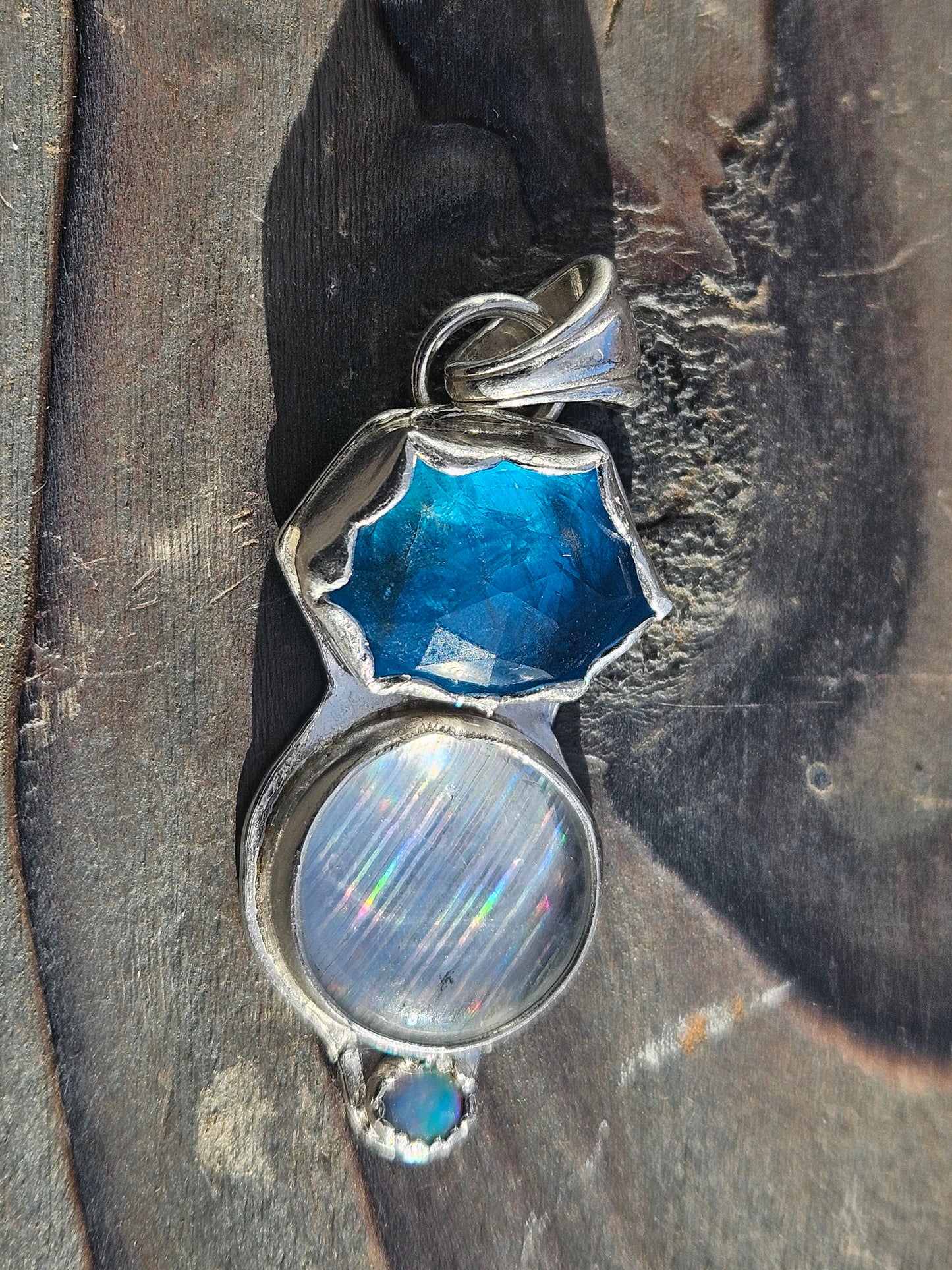 Apatite, Disco Quartz and Australian Opal Pendant