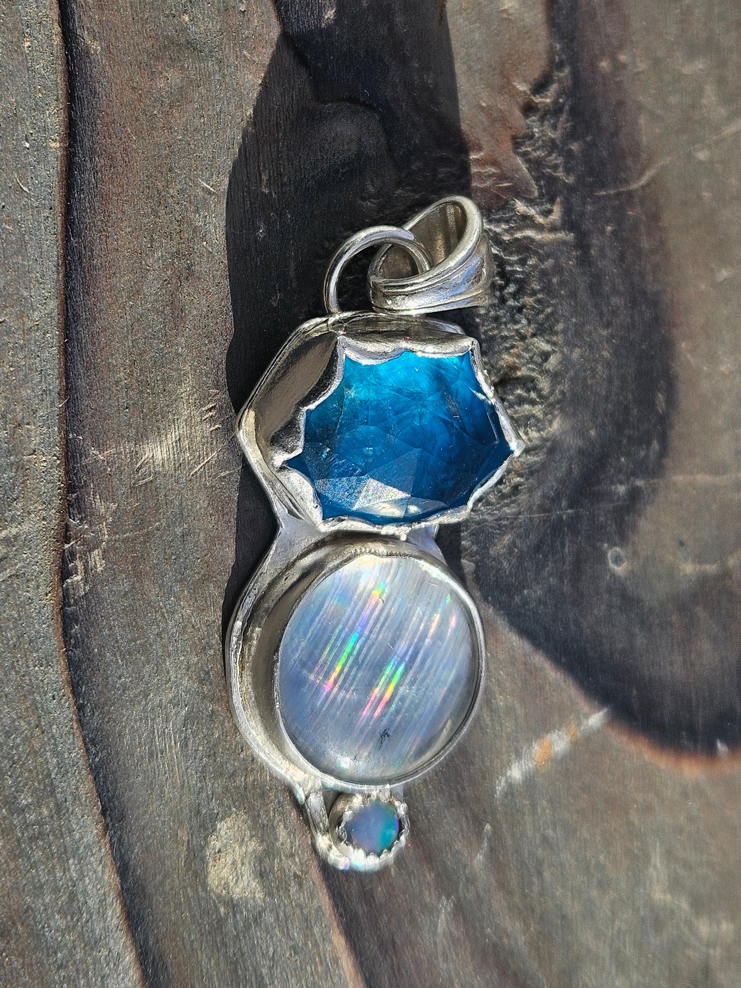 Apatite, Disco Quartz and Australian Opal Pendant