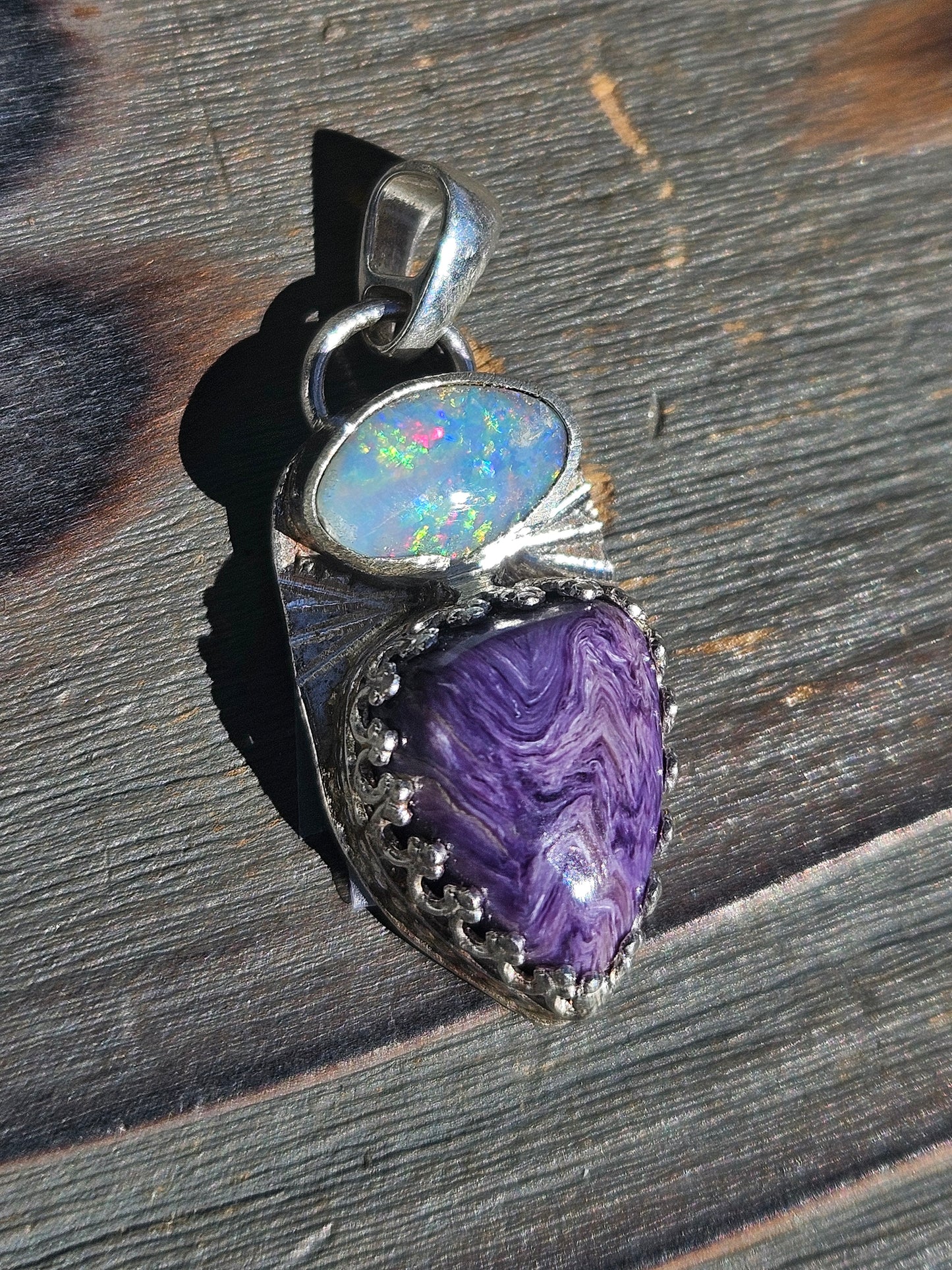 Australian Opal and Charorite Pendant