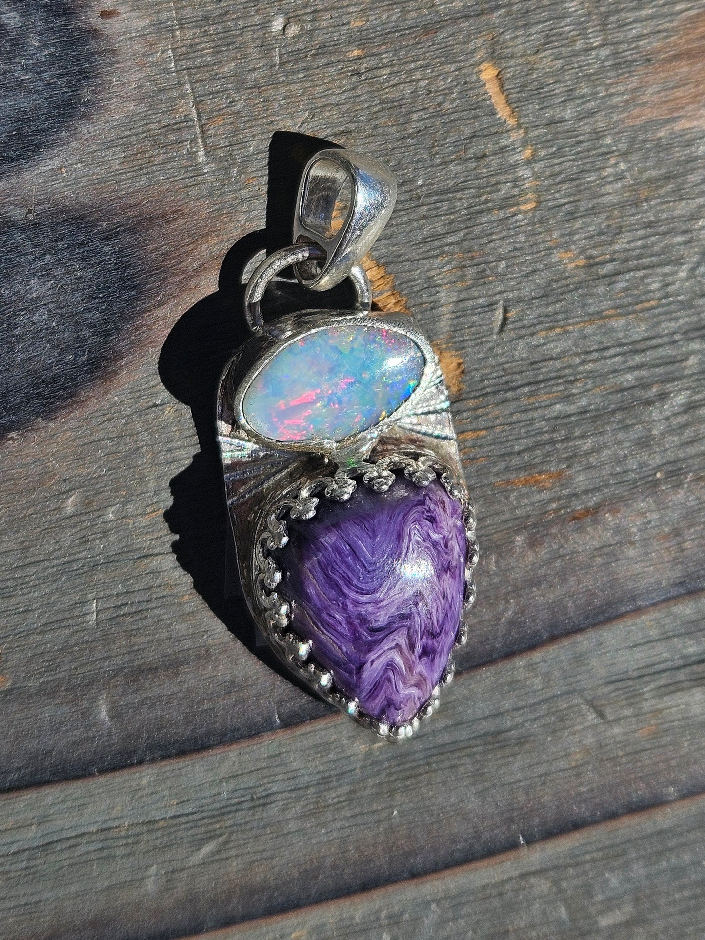 Australian Opal and Charorite Pendant