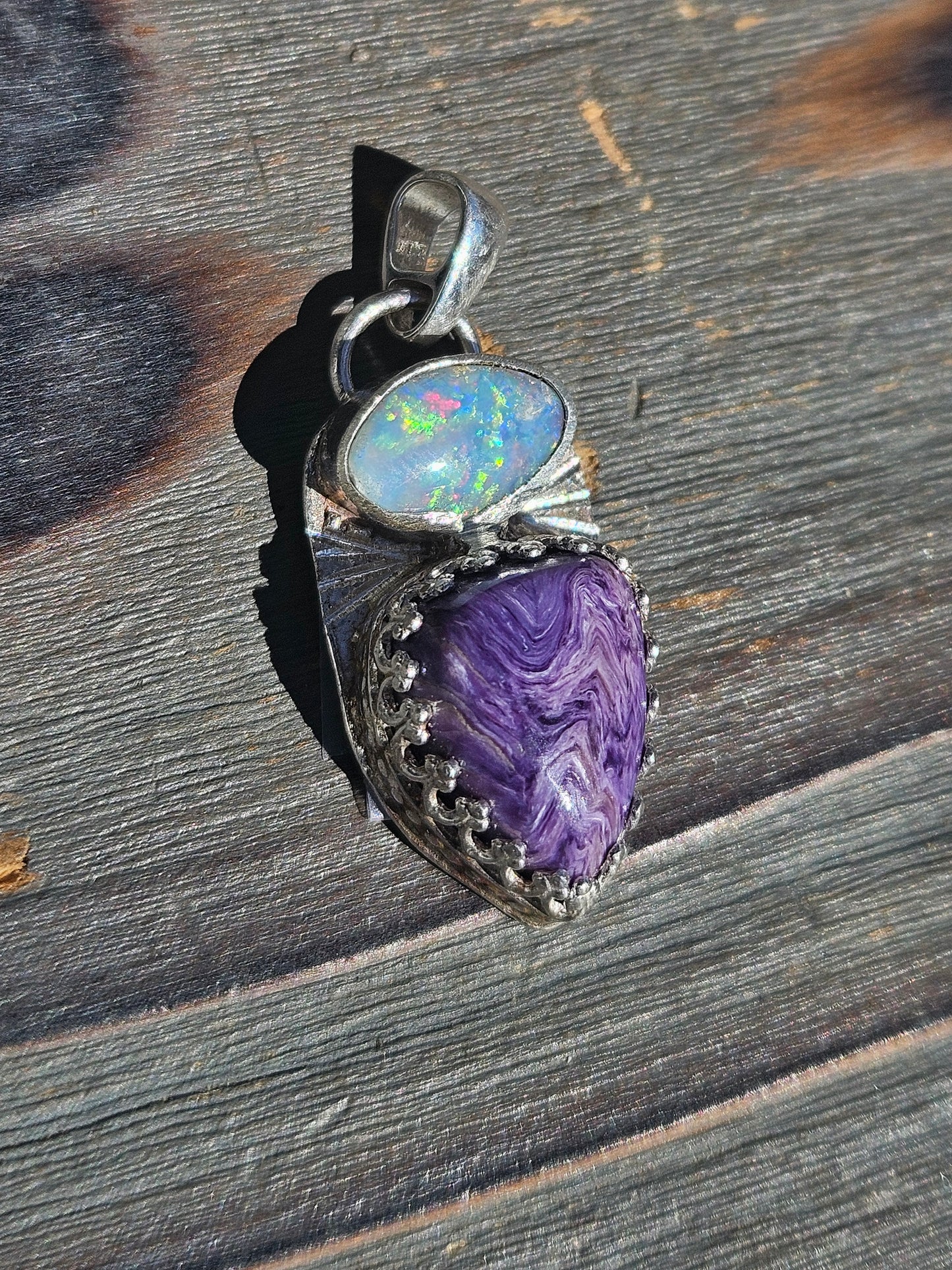 Australian Opal and Charorite Pendant