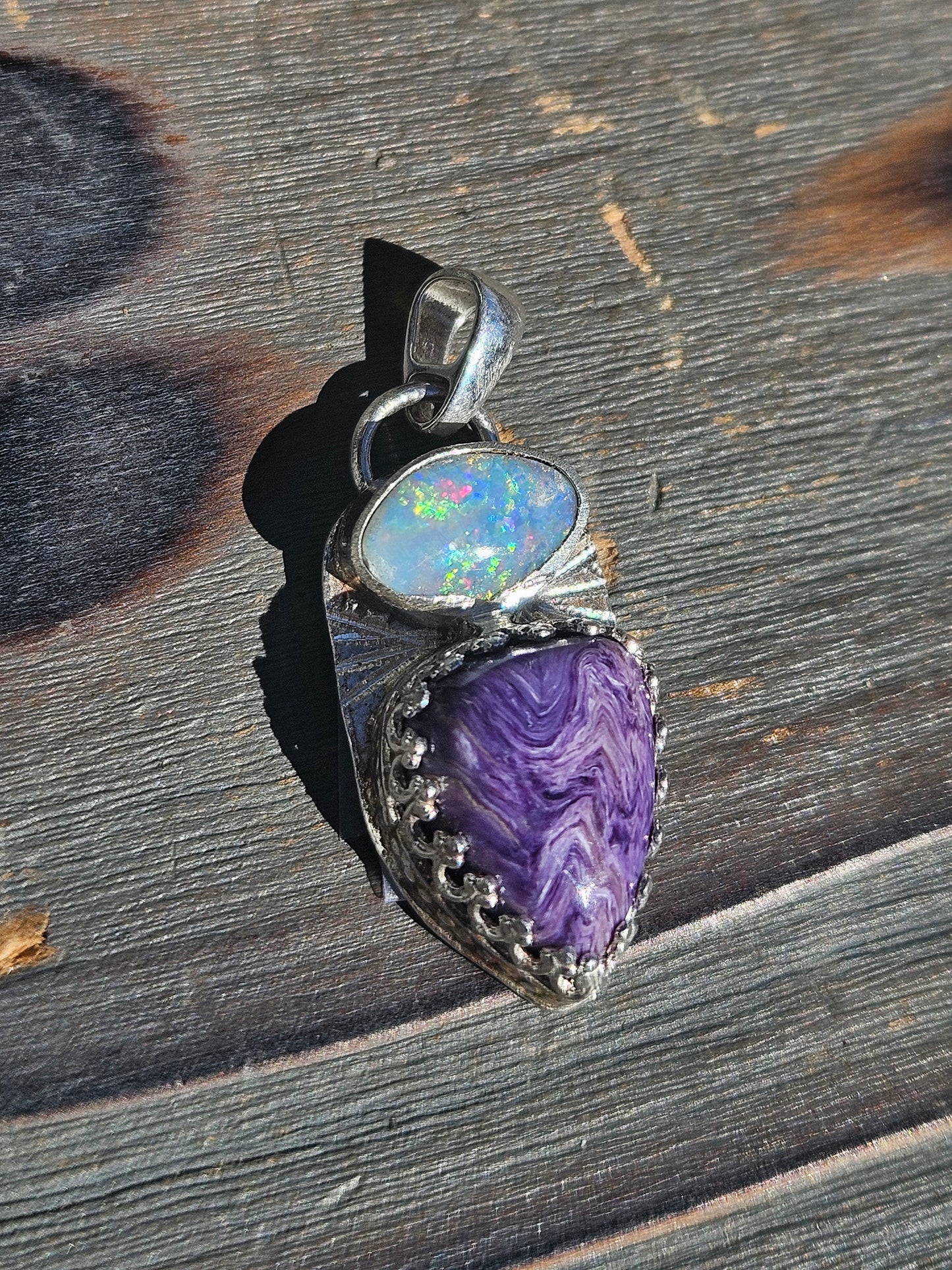 Australian Opal and Charorite Pendant