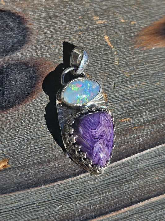 Australian Opal and Charorite Pendant