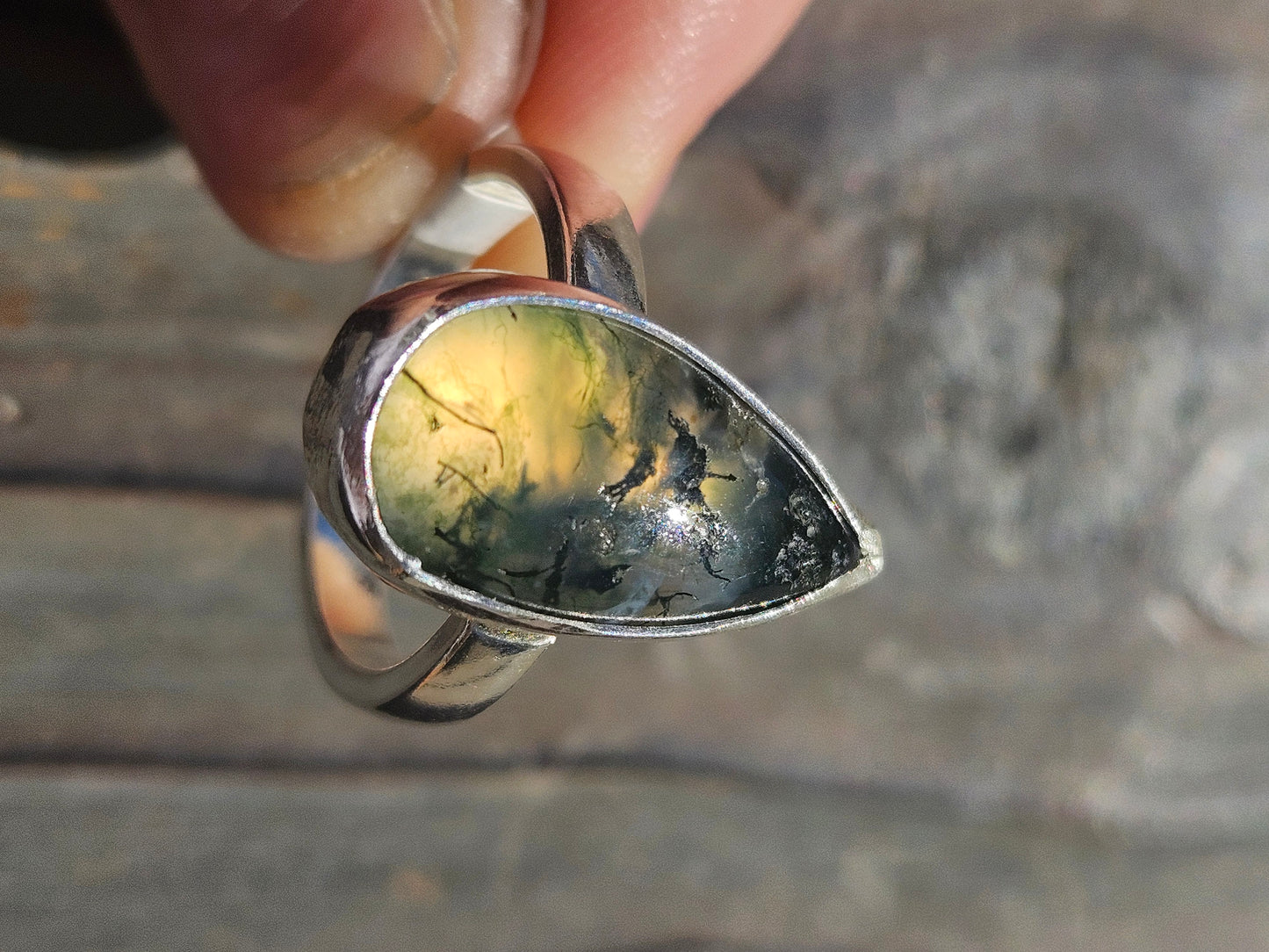 Moss Agate Ring, Size 7.5