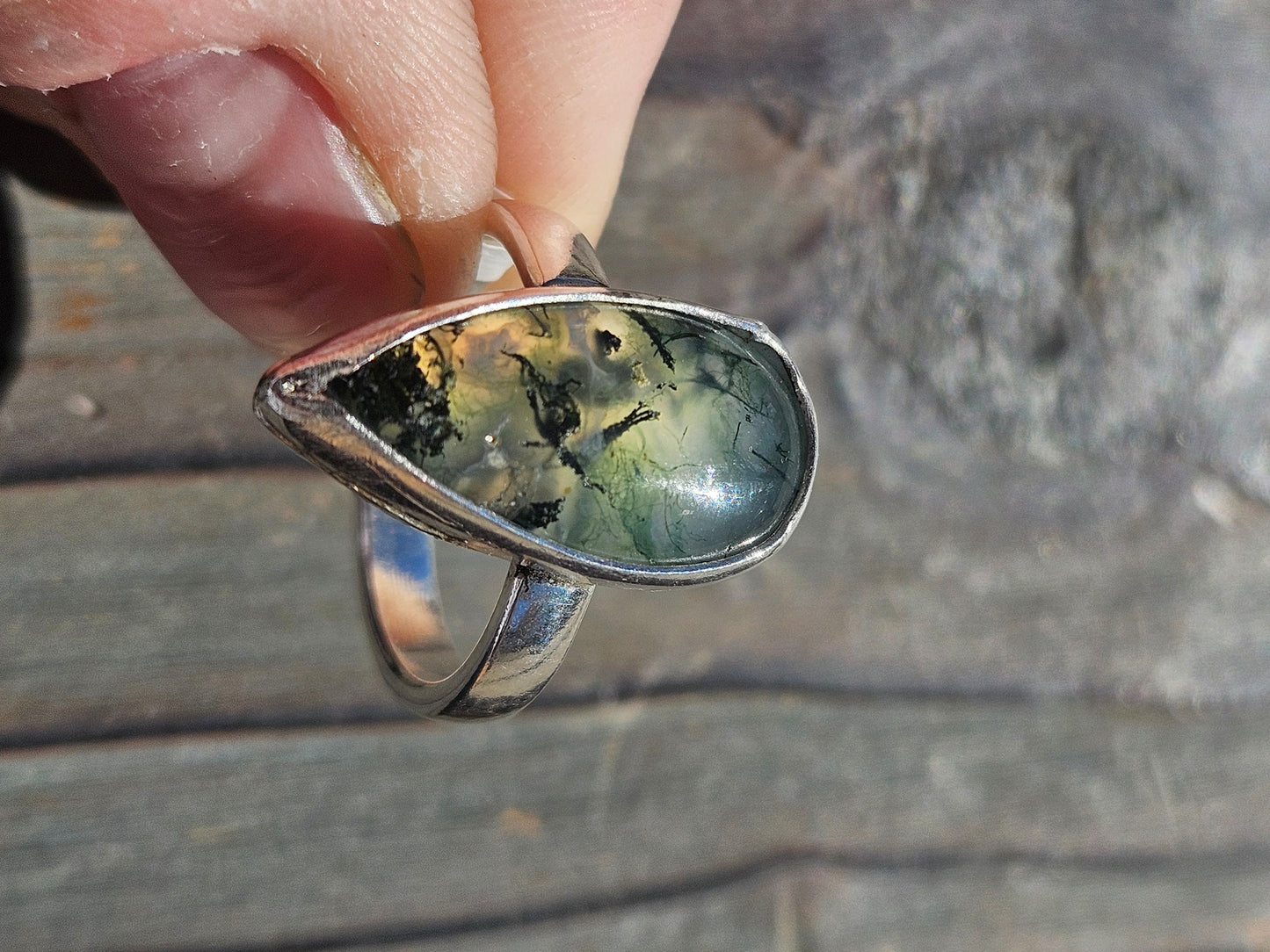 Moss Agate Ring, Size 7.5