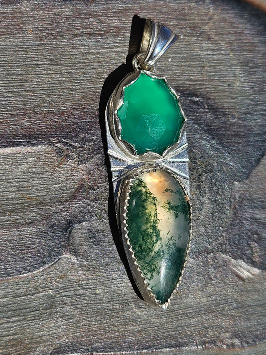 Moss Agate and Green Chalcedony Pendant