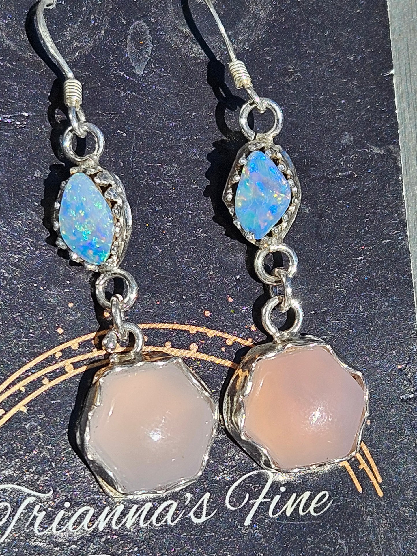 Australian Opal And Smoke Chalcedony Earrings