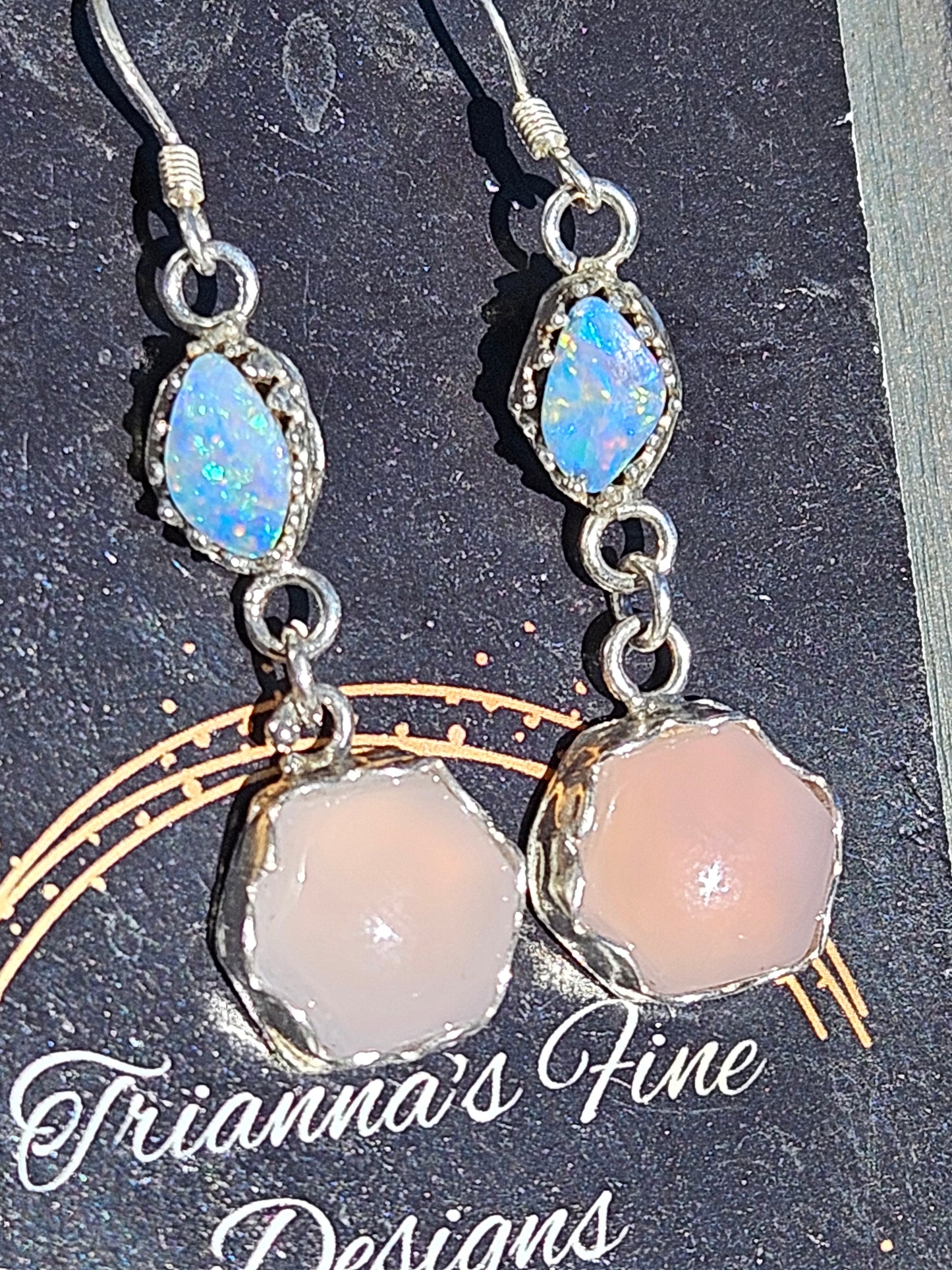 Australian Opal And Smoke Chalcedony Earrings