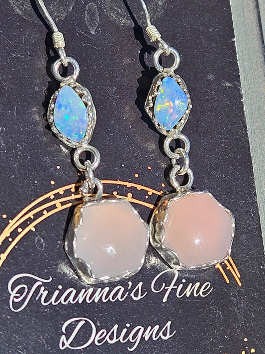 Australian Opal And Smoke Chalcedony Earrings