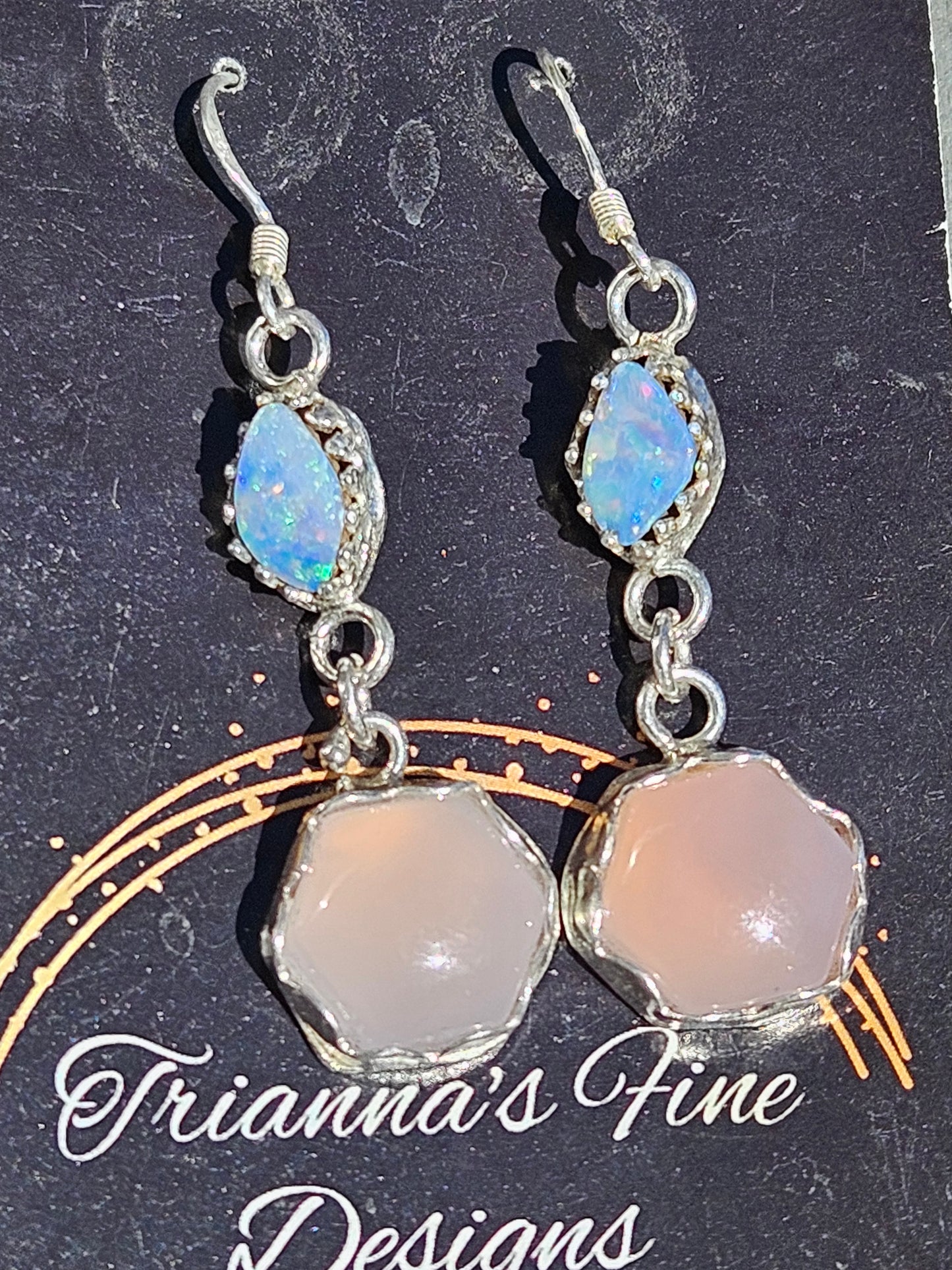 Australian Opal And Smoke Chalcedony Earrings