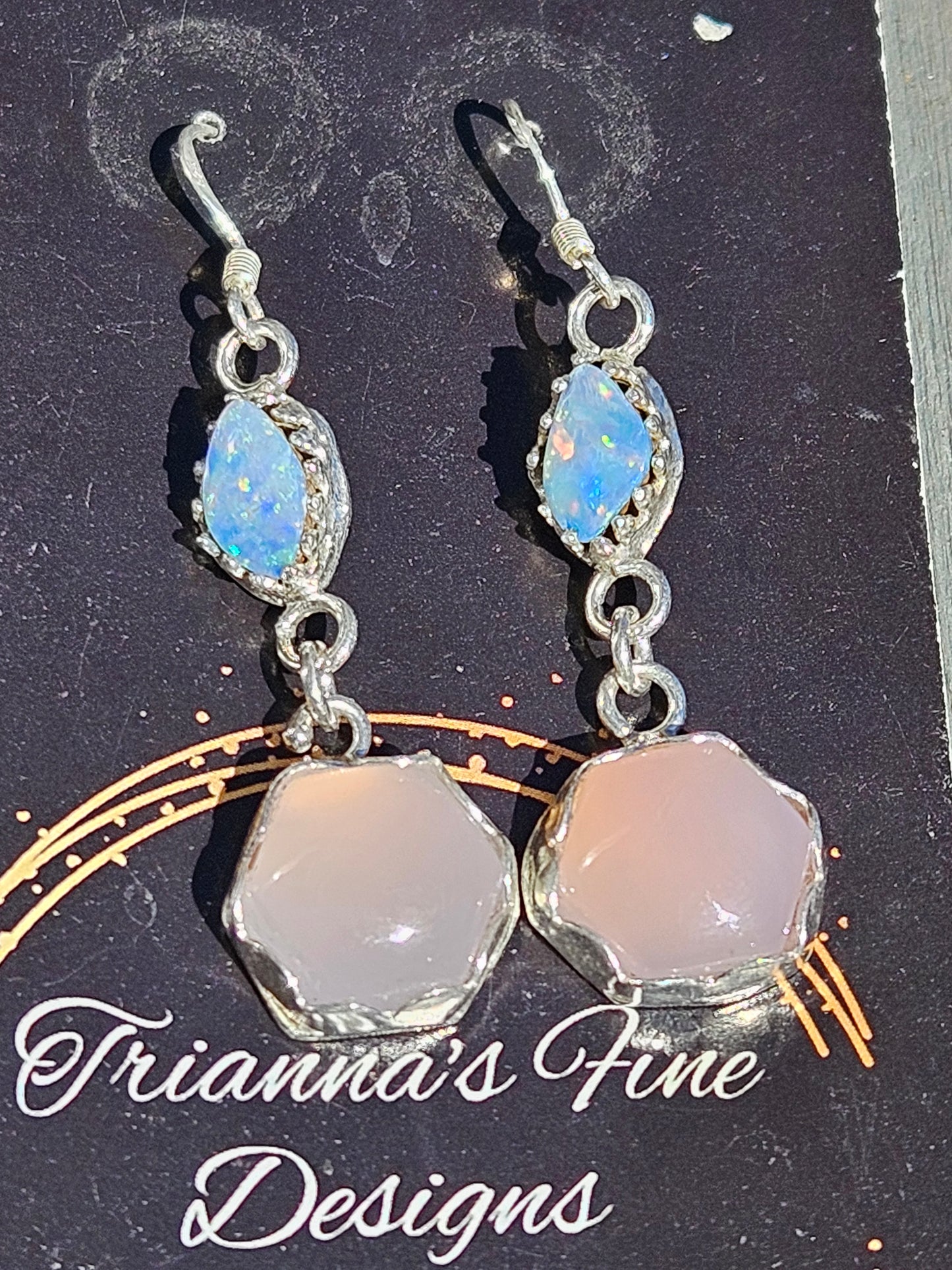 Australian Opal And Smoke Chalcedony Earrings