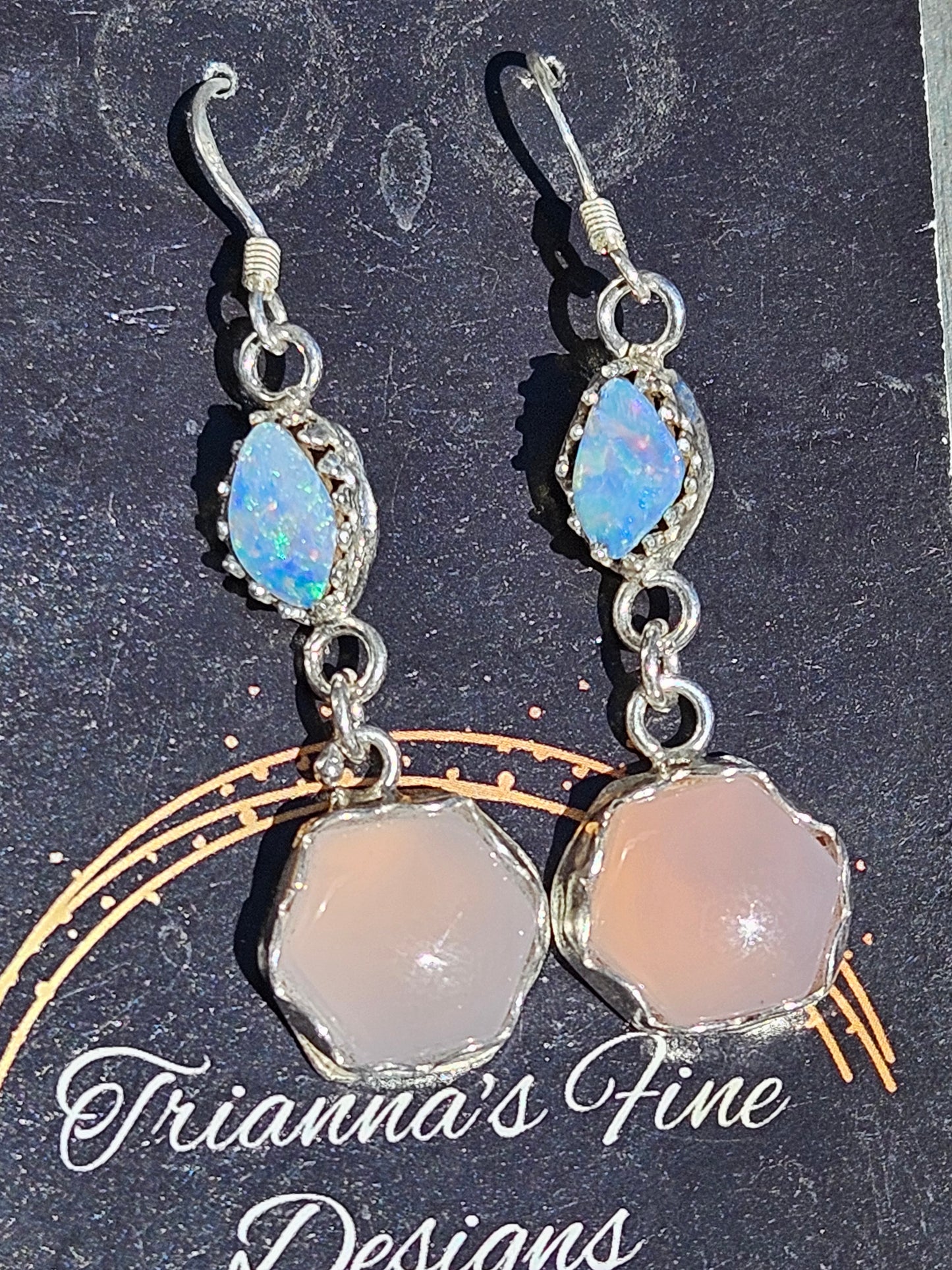 Australian Opal And Smoke Chalcedony Earrings