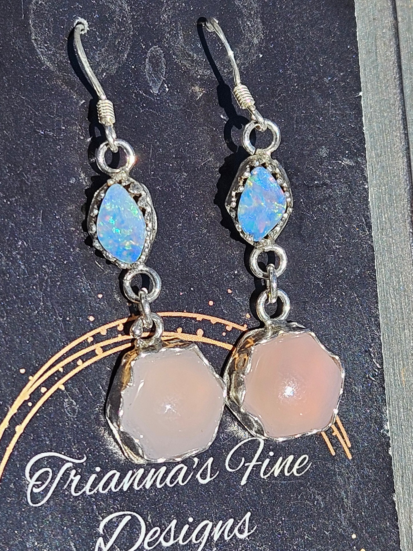 Australian Opal And Smoke Chalcedony Earrings