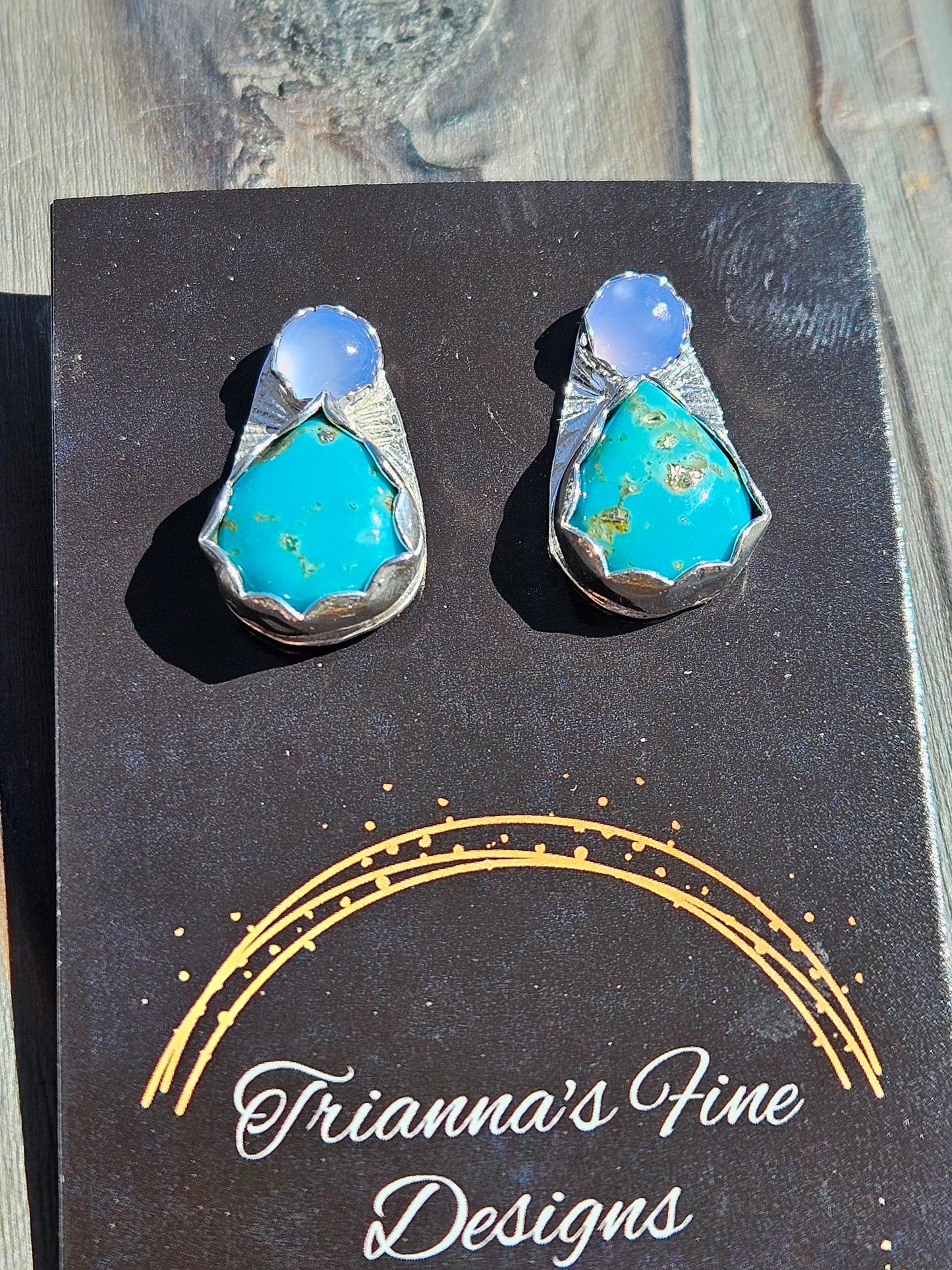 Smoke Lavender Chalcedony and Turquoise Stud Earrings