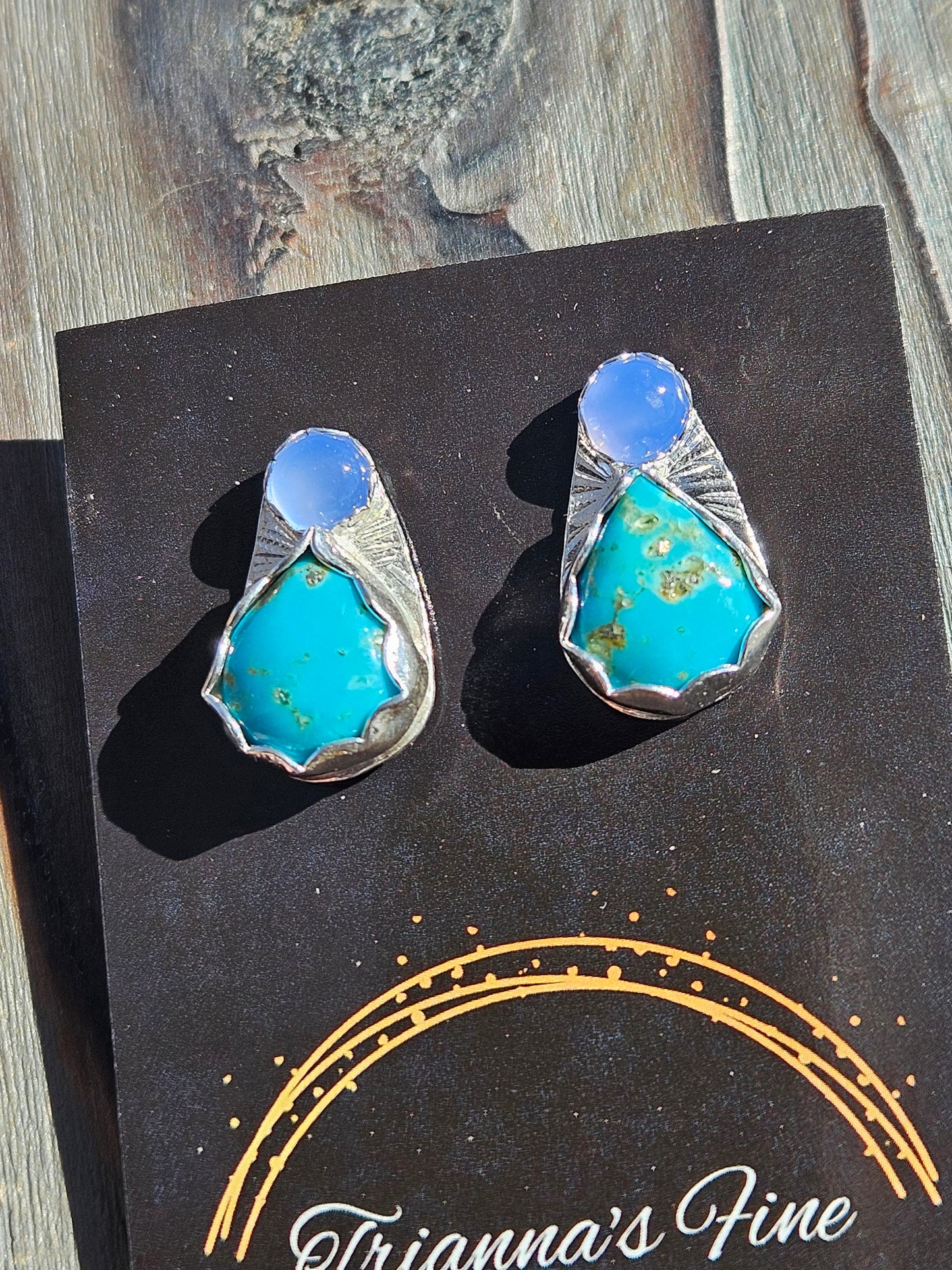 Smoke Lavender Chalcedony and Turquoise Stud Earrings
