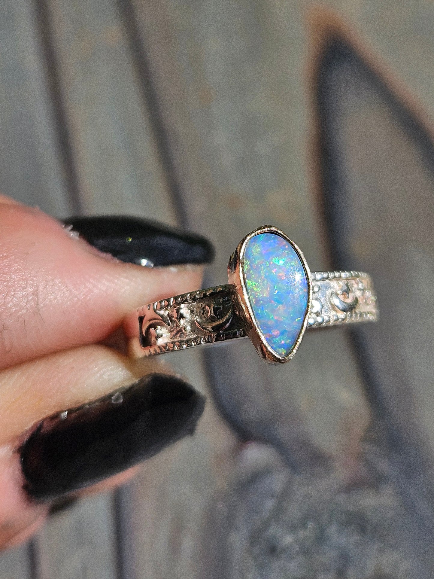 Australian Opal in 14kt Gold and Silver Celestial Band, Size 9