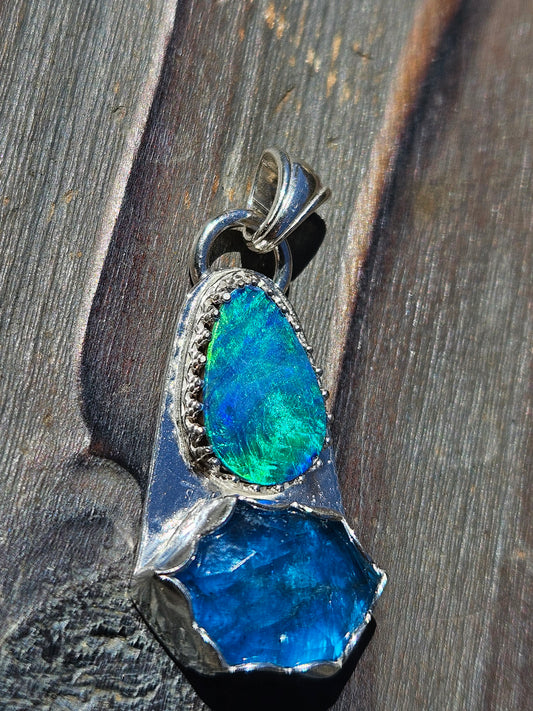 Australian Opal and Neon Apatite Pendant