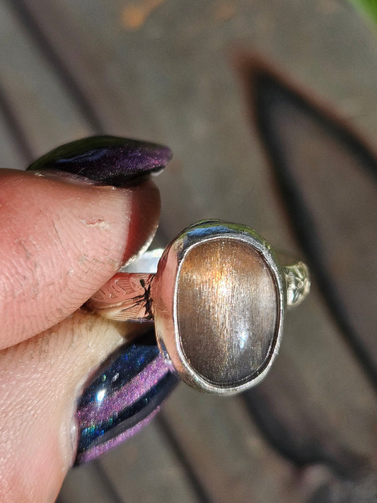 Brown Sunstone Ring, Size 7