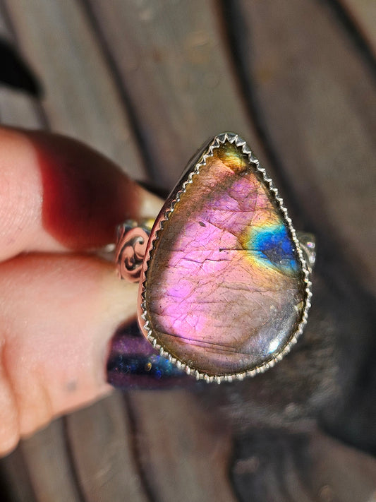 Pink Labradorite Ring, Size 8