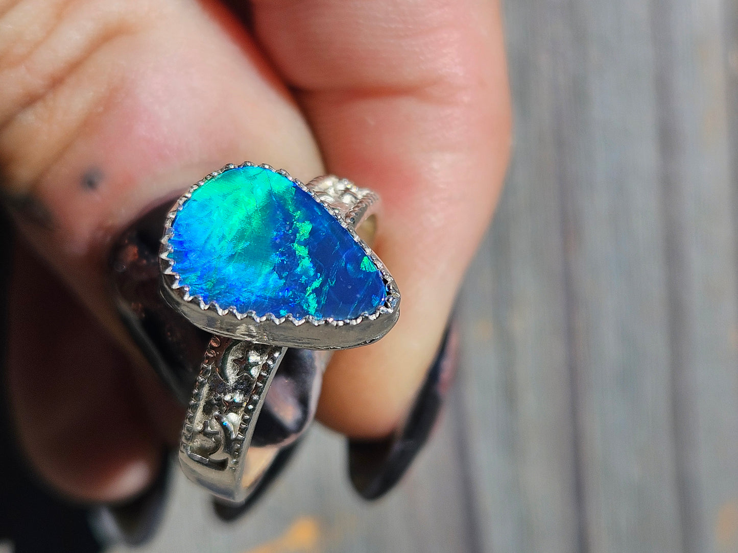 Australian Opal Celestial Ring, Size 8
