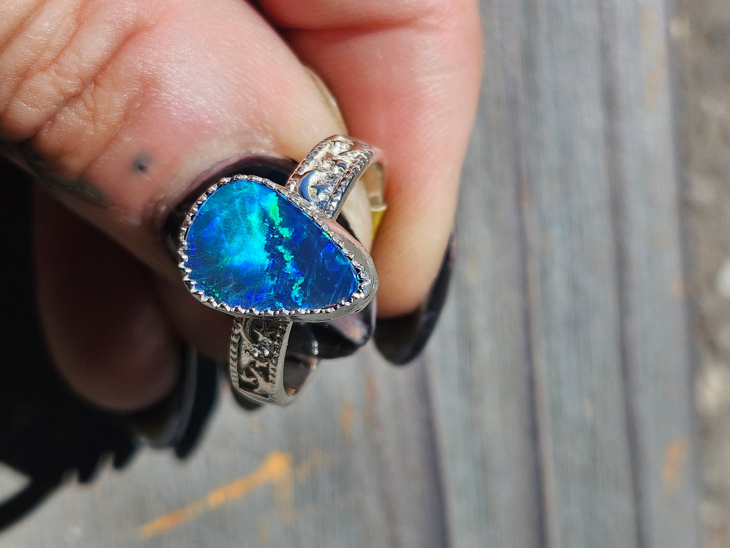 Australian Opal Celestial Ring, Size 8