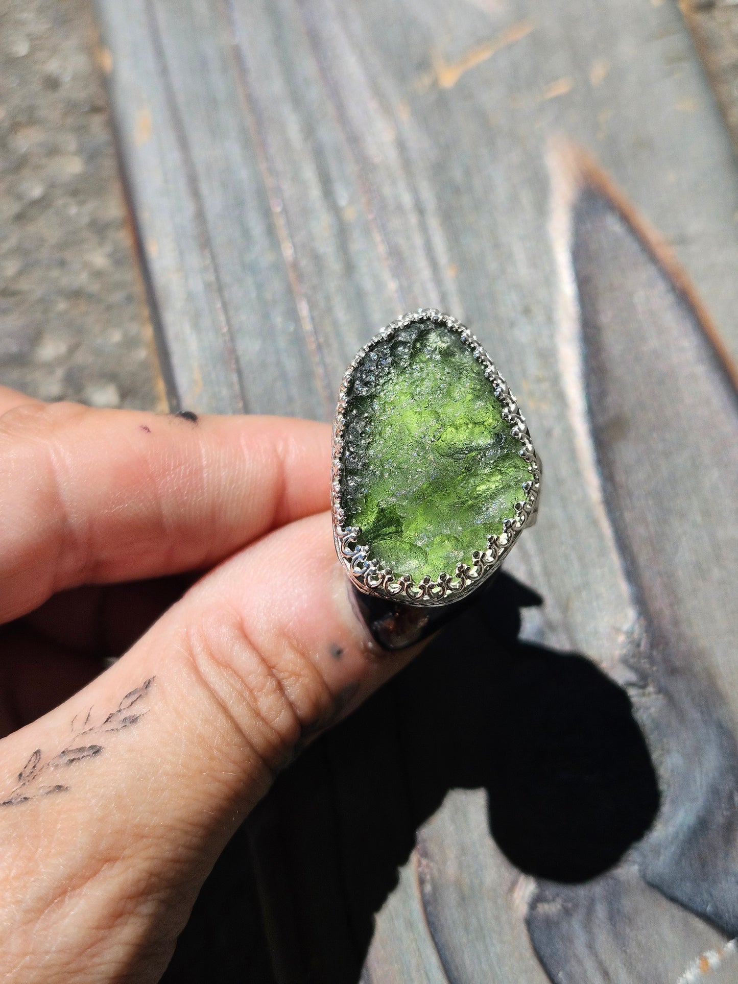 Moldavite Chunker Ring, Size 8