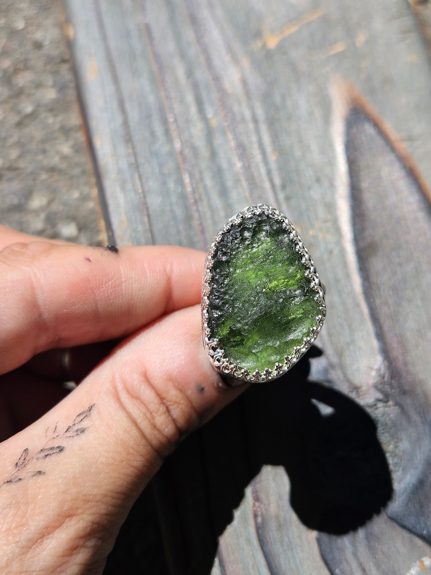 Moldavite Chunker Ring, Size 8
