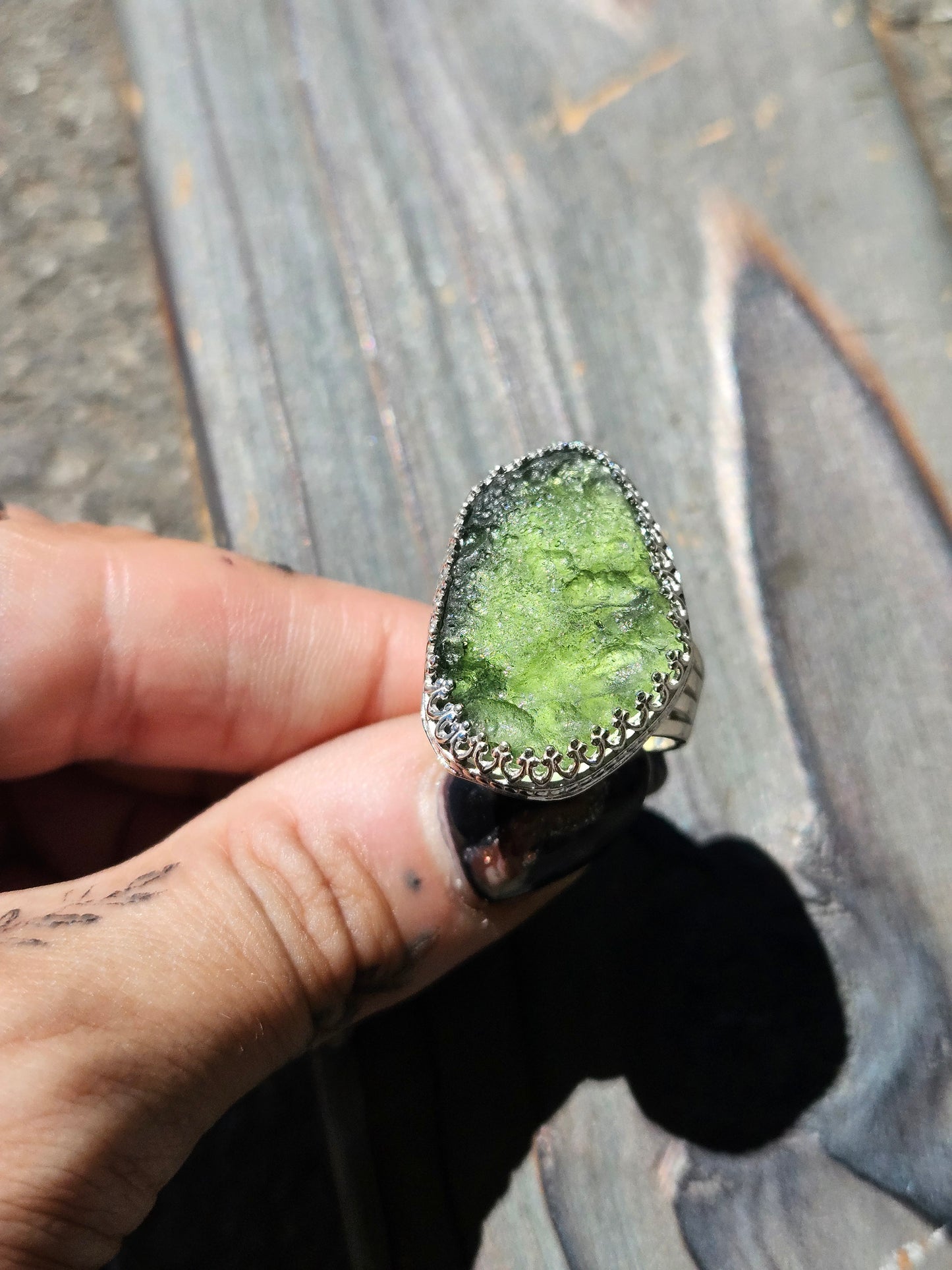 Moldavite Chunker Ring, Size 8