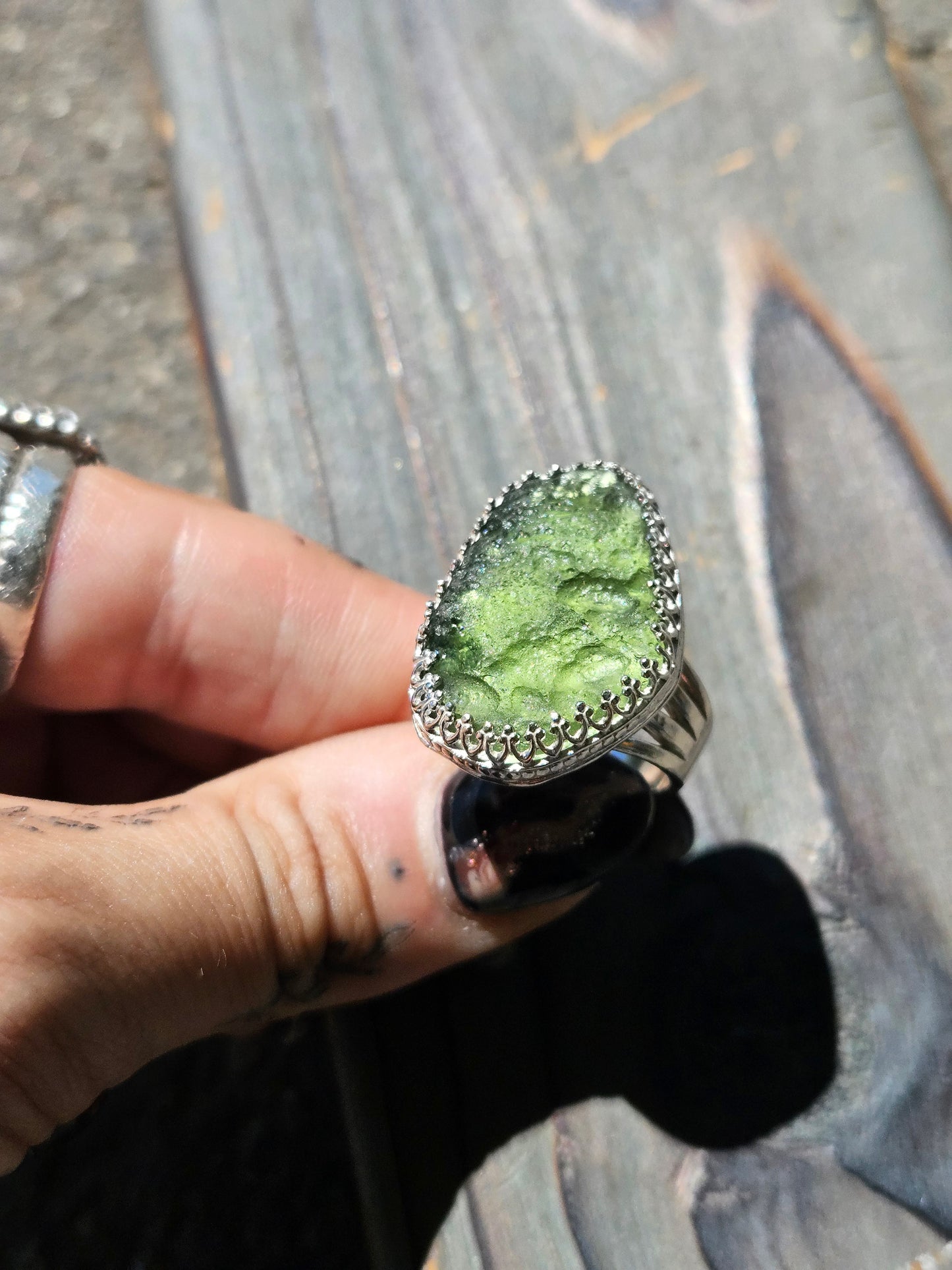 Moldavite Chunker Ring, Size 8