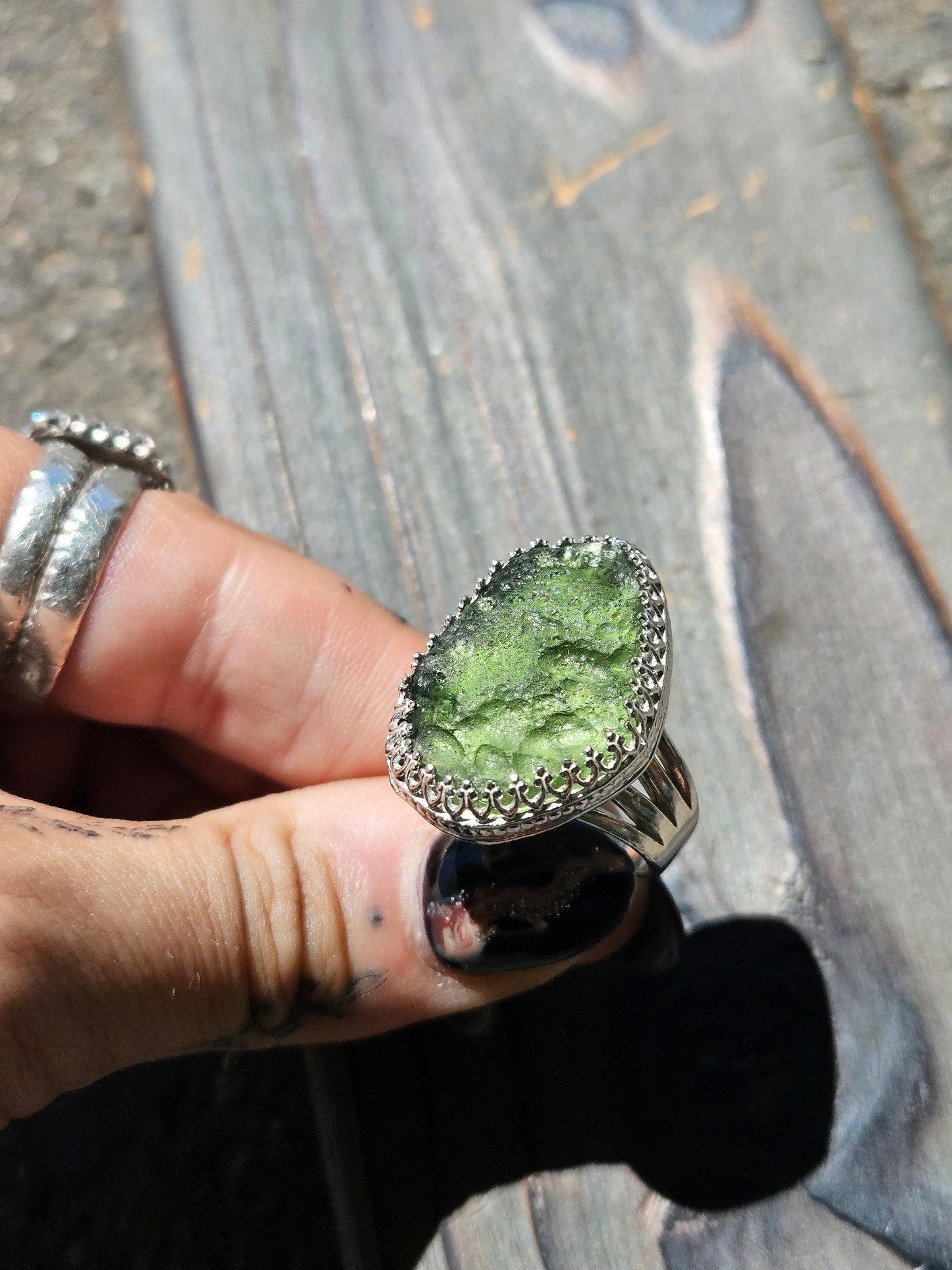 Moldavite Chunker Ring, Size 8