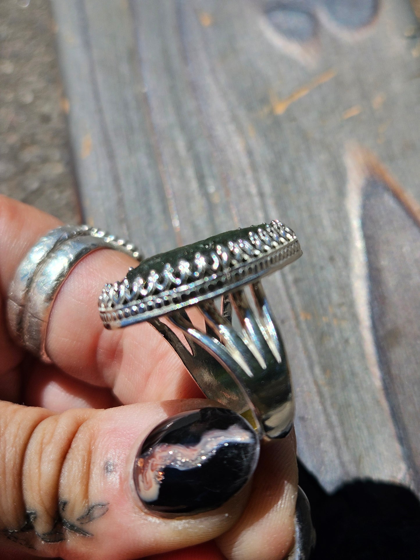Moldavite Chunker Ring, Size 8