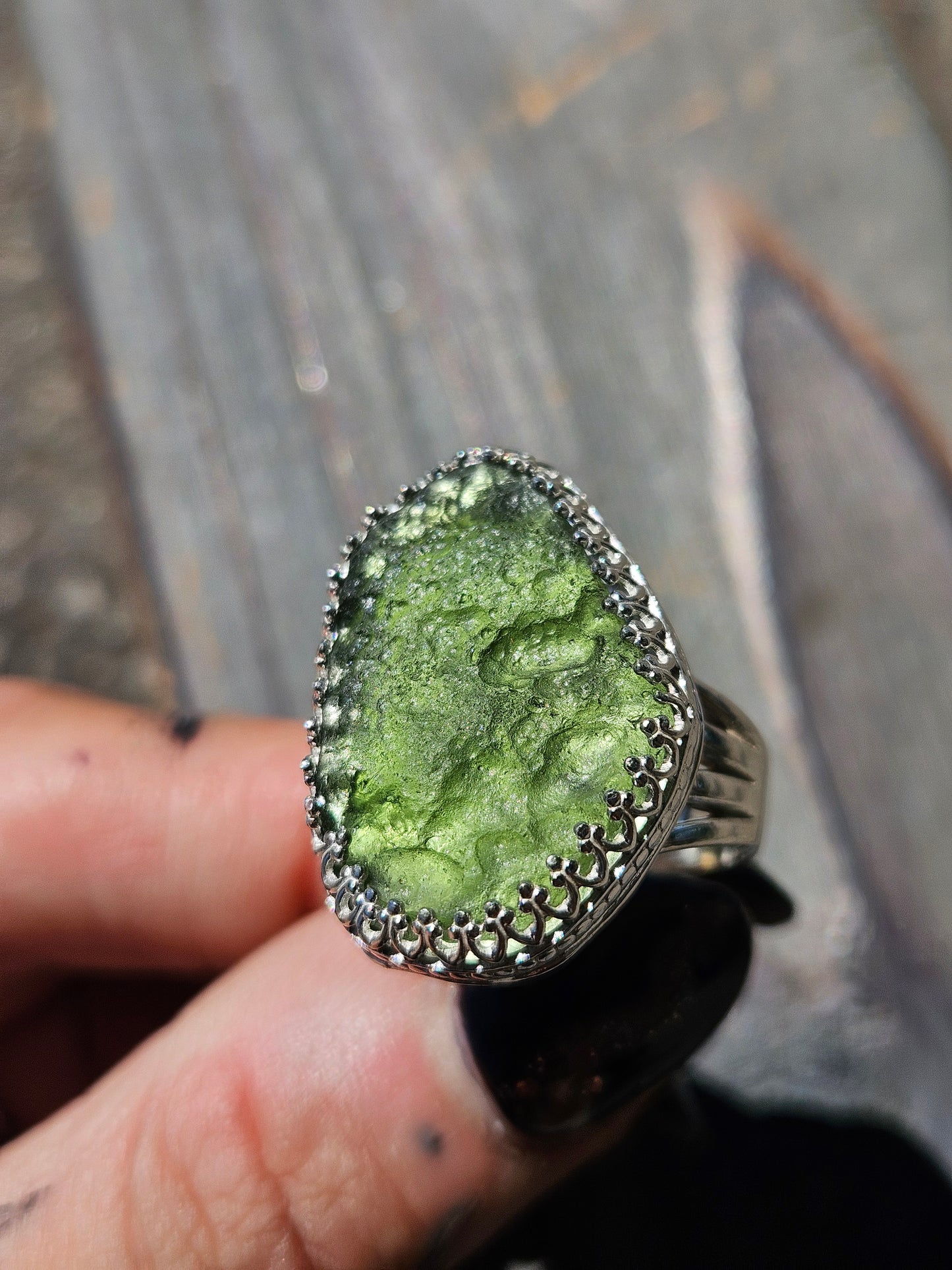 Moldavite Chunker Ring, Size 8