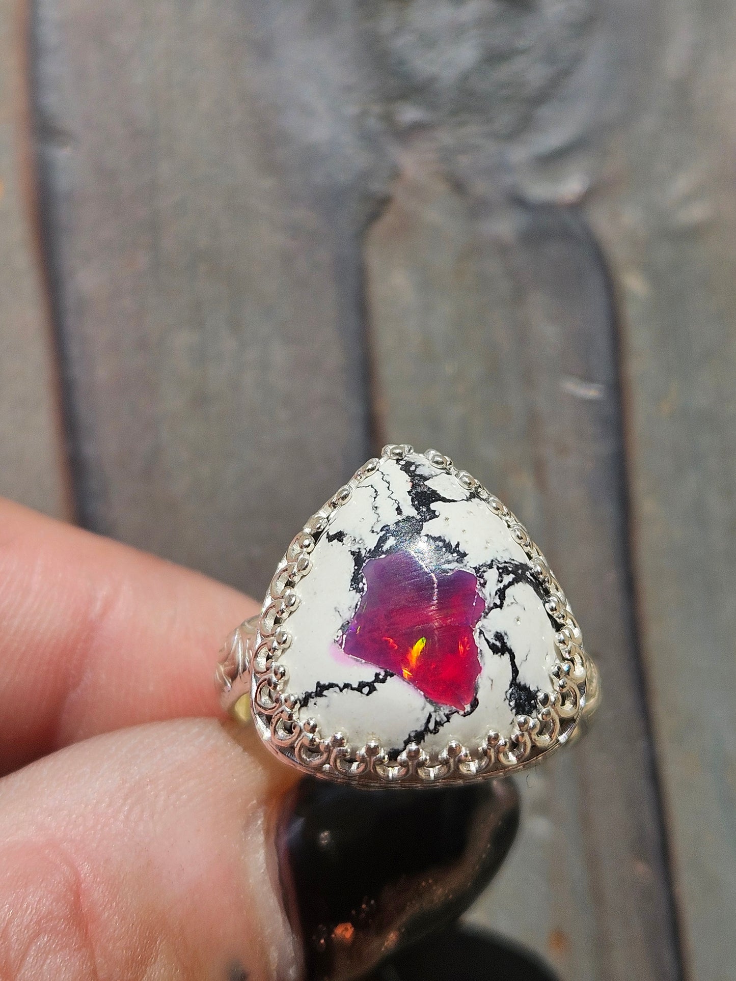 Pink Galaxy Opal Ring, Size 8.5