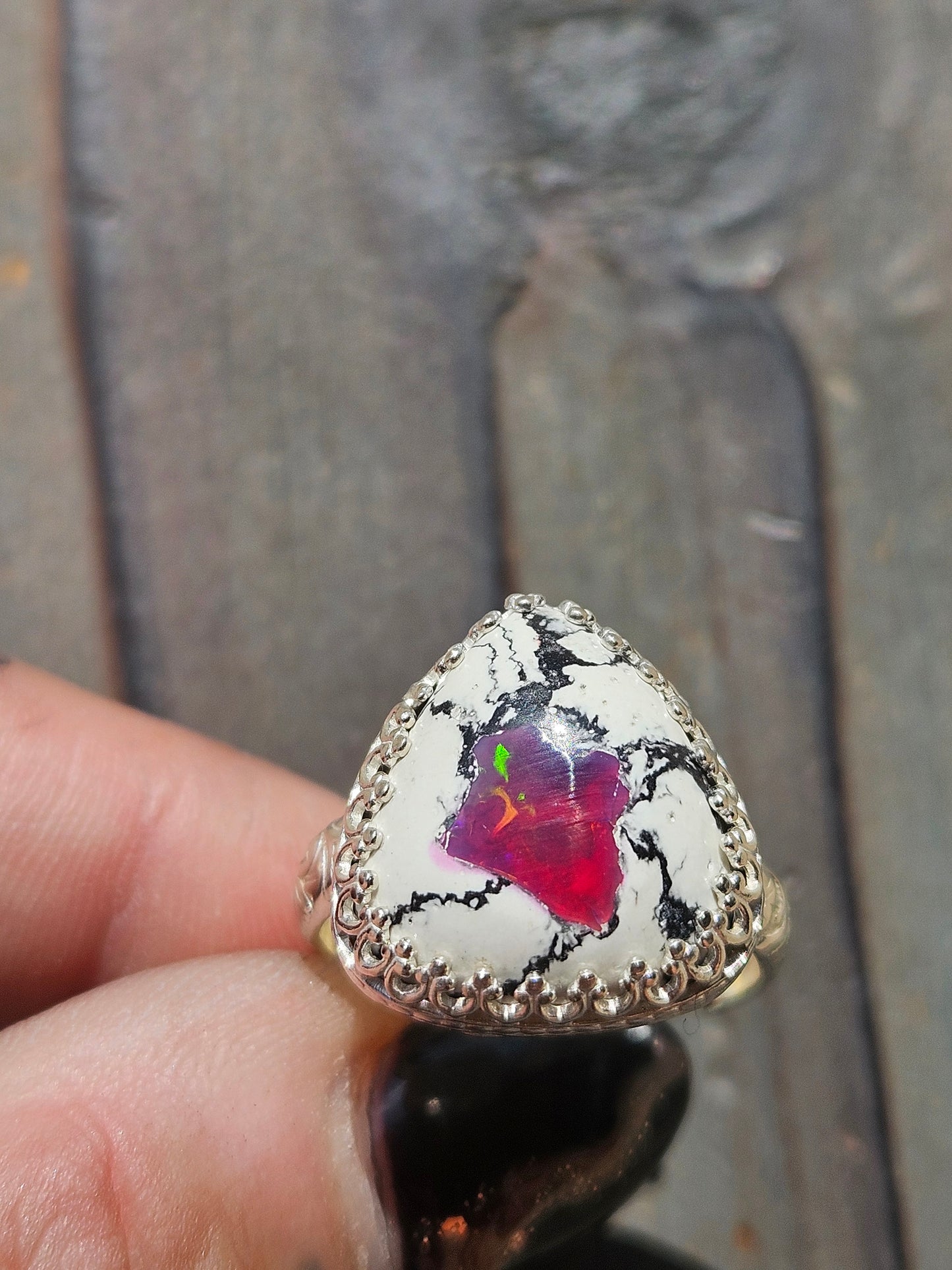 Pink Galaxy Opal Ring, Size 8.5