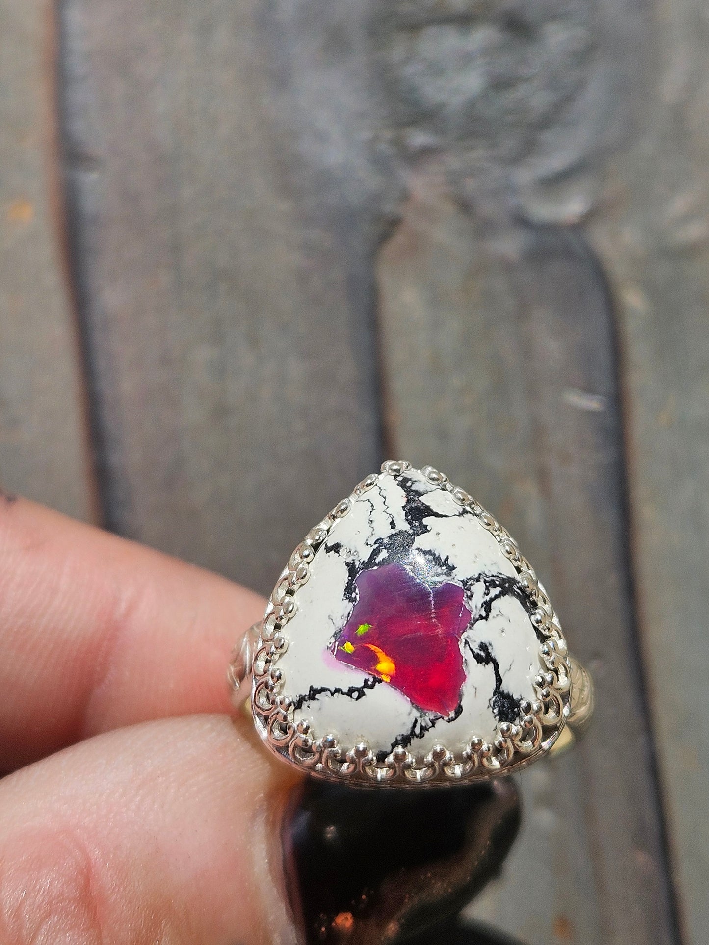 Pink Galaxy Opal Ring, Size 8.5